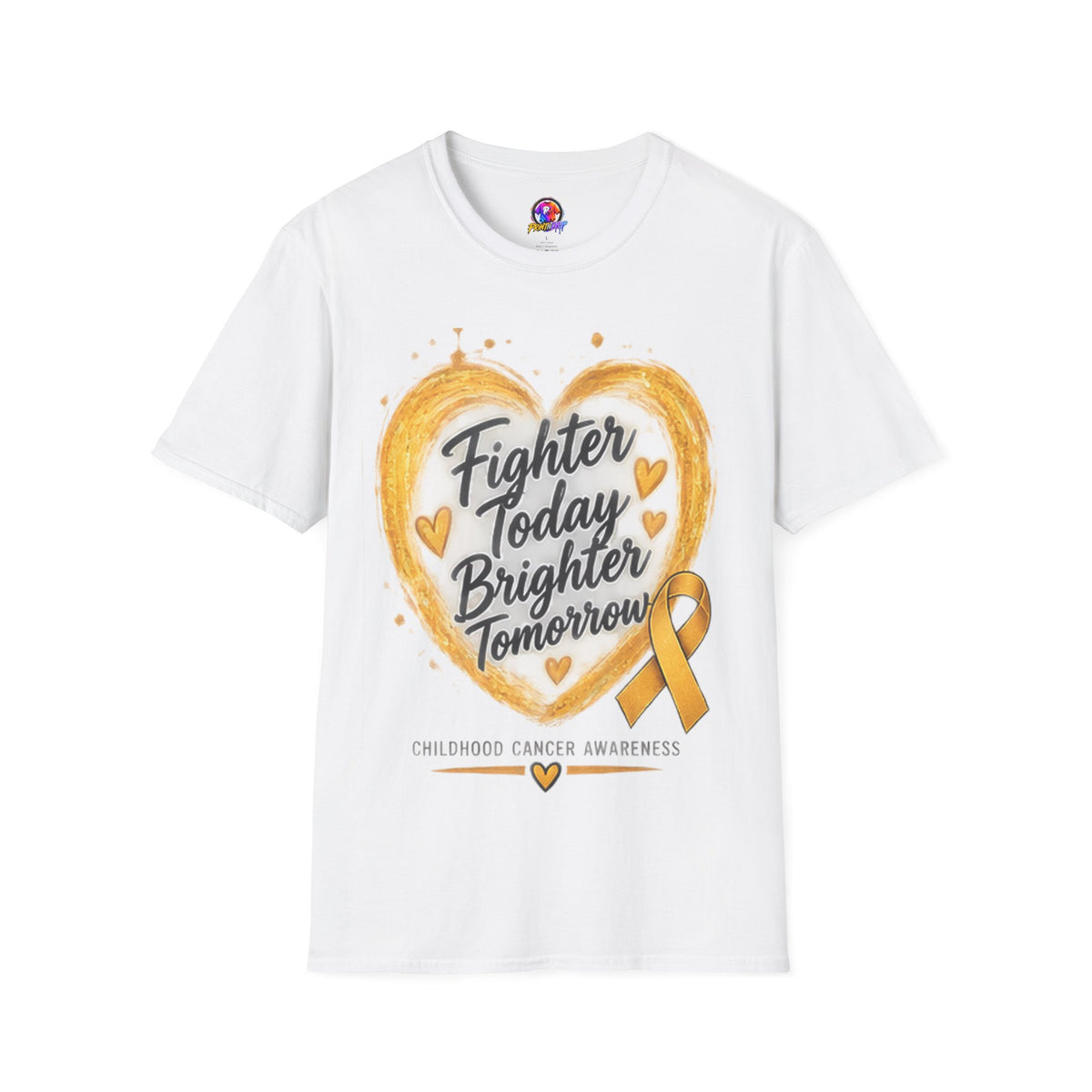Childhood Cancer Awareness T-Shirt — "Fighter Today Brighter Tomorrow" Gold Ribbon