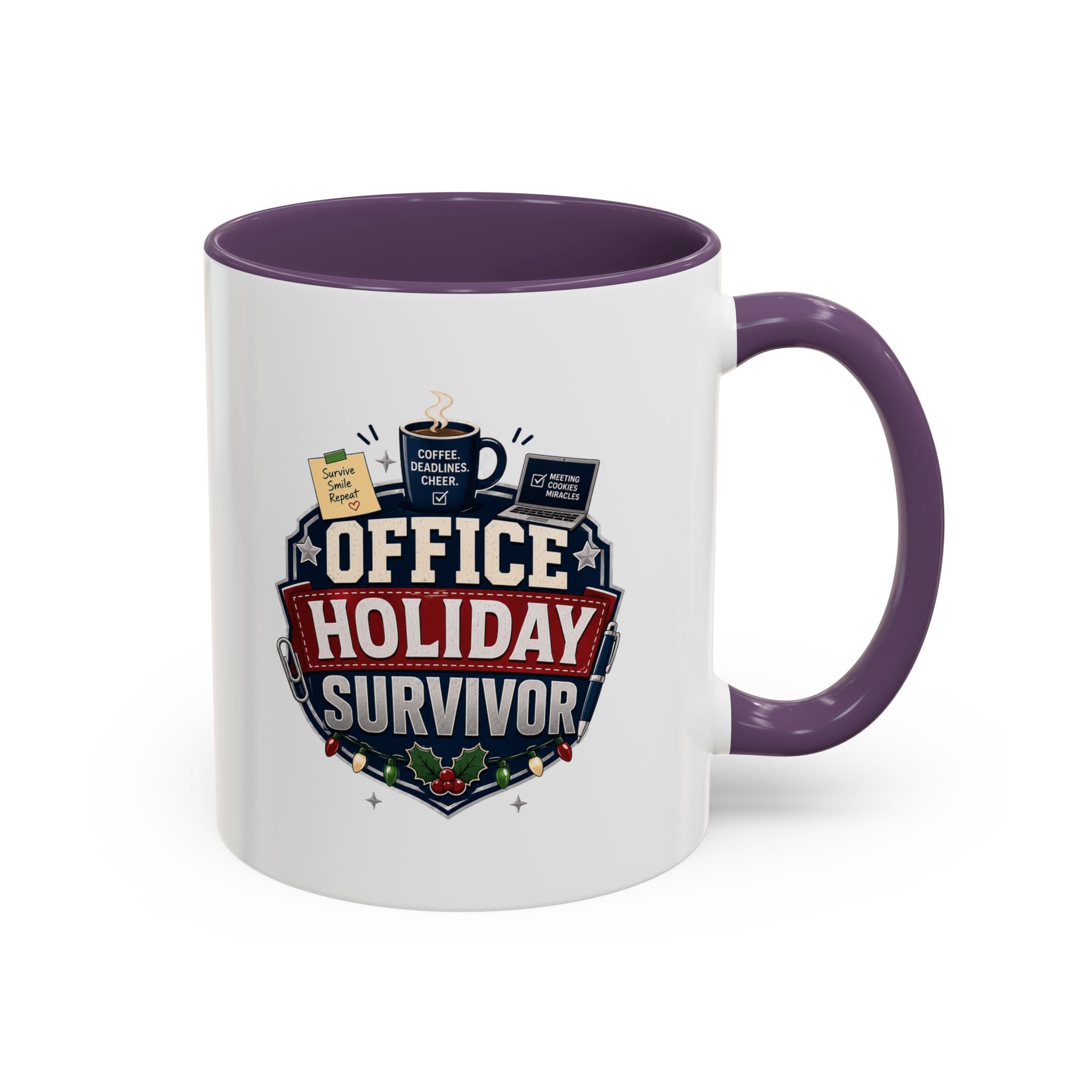 Modern Day Christmas Office Holiday Survivor Accent Coffee Mug – Funny Christmas Office Gift