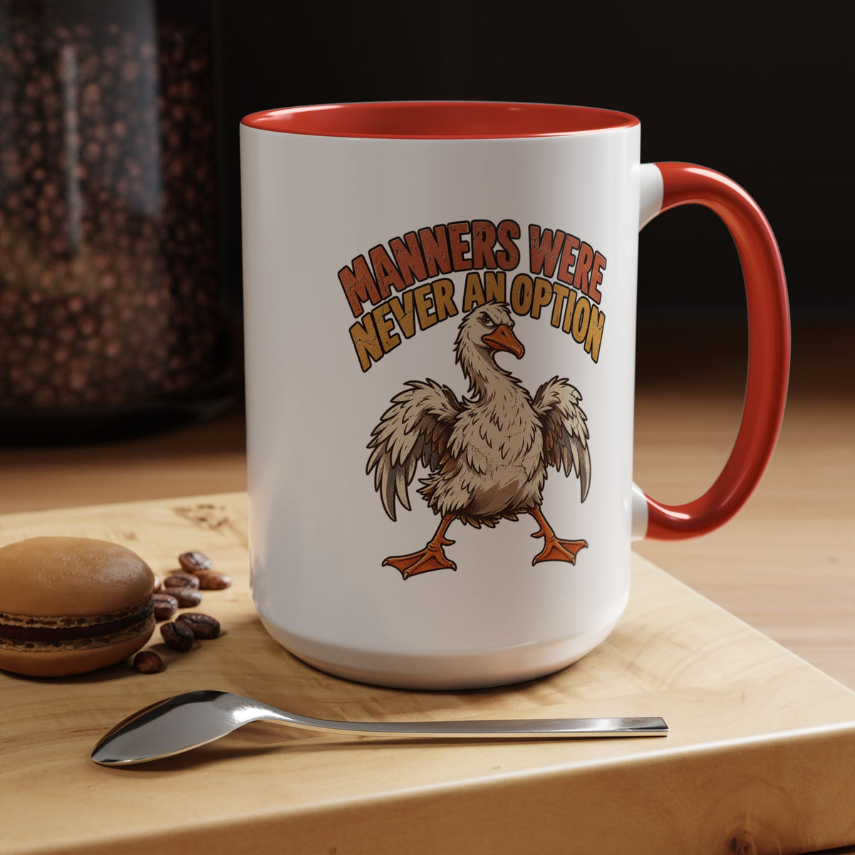 Coffee Mug — "Manners Were Never An Option" Funny Rude Chicken Accent Mug