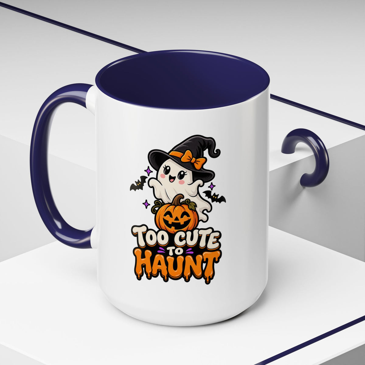 Halloween Coffee Mug - 'Too Cute to Haunt' Ghost Pumpkin Accent Mug