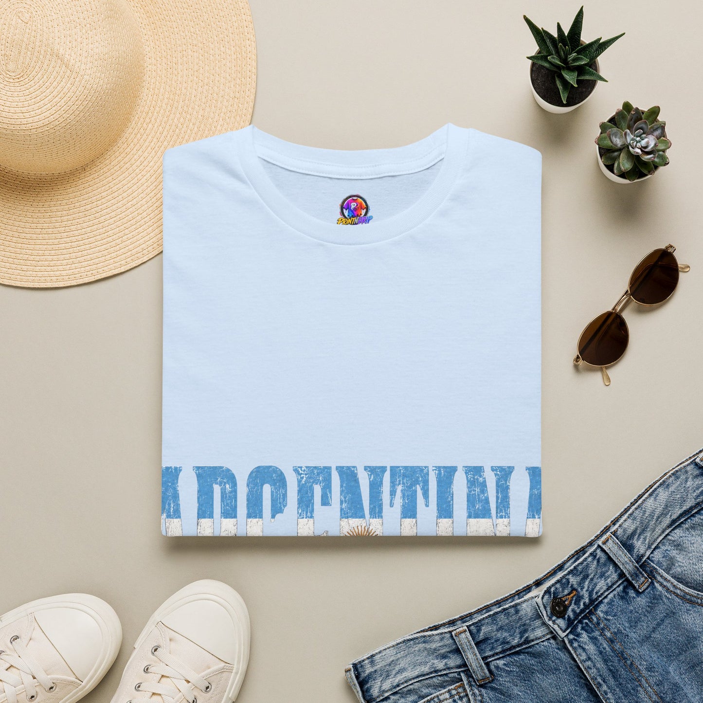 Argentina Beach Vibes T-Shirt — Distressed Blue "ARGENTINA" Graphic