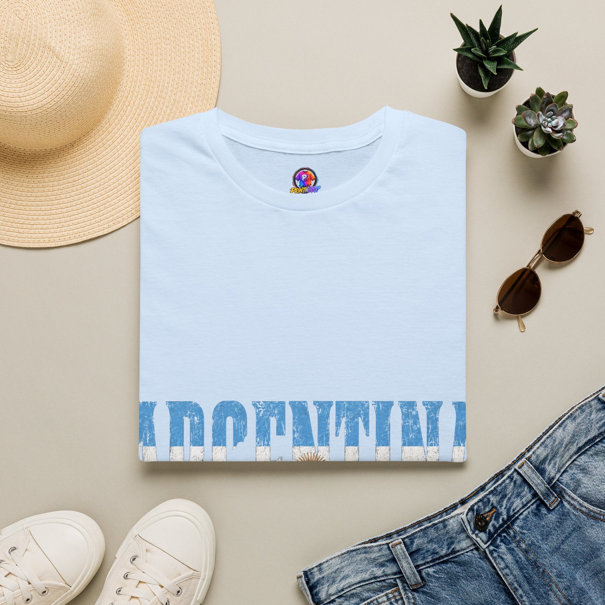 Argentina Beach Vibes T-Shirt — Distressed Blue "ARGENTINA" Graphic