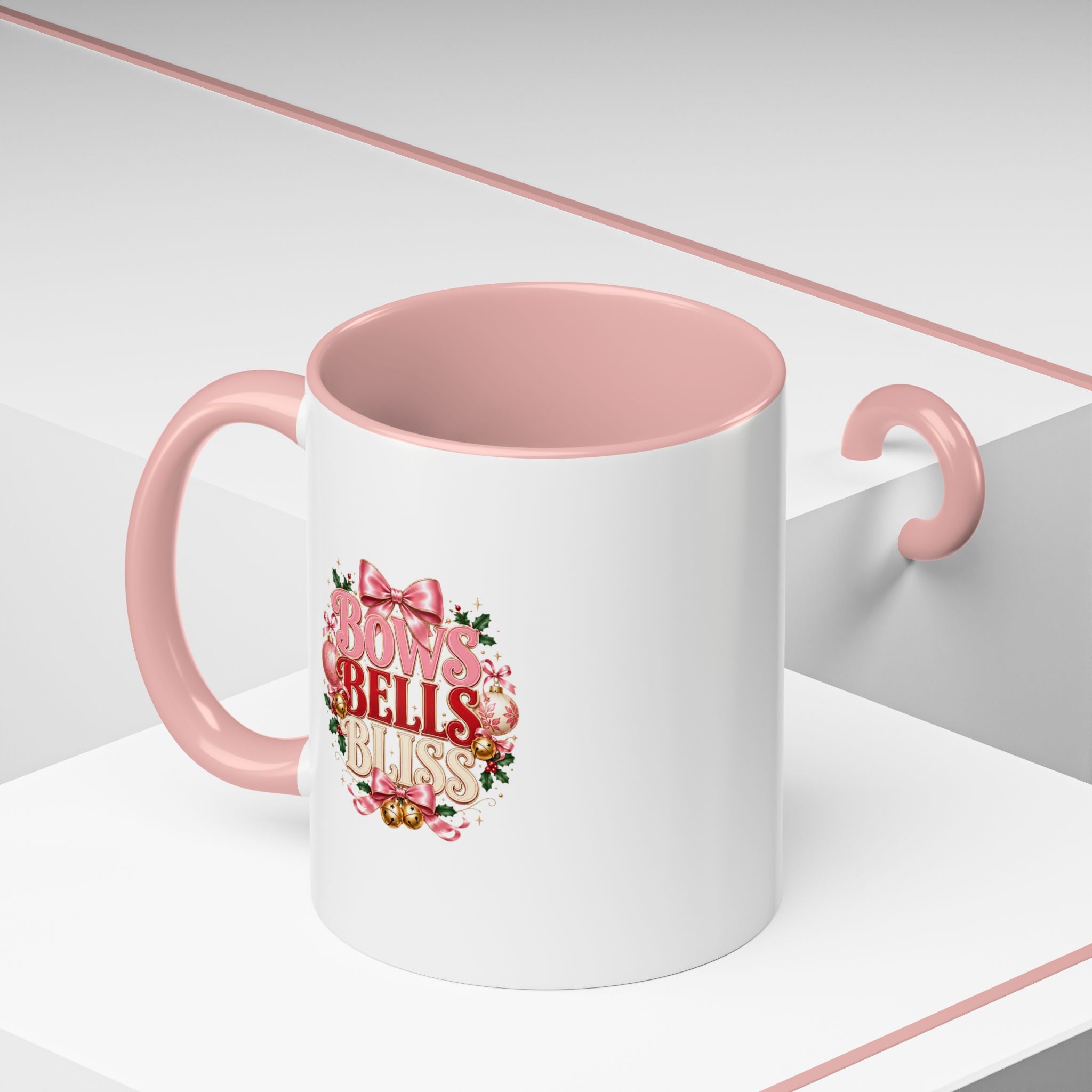 Bows Bells Bliss Holiday Accent Coffee Mug — Festive Pink Christmas Design