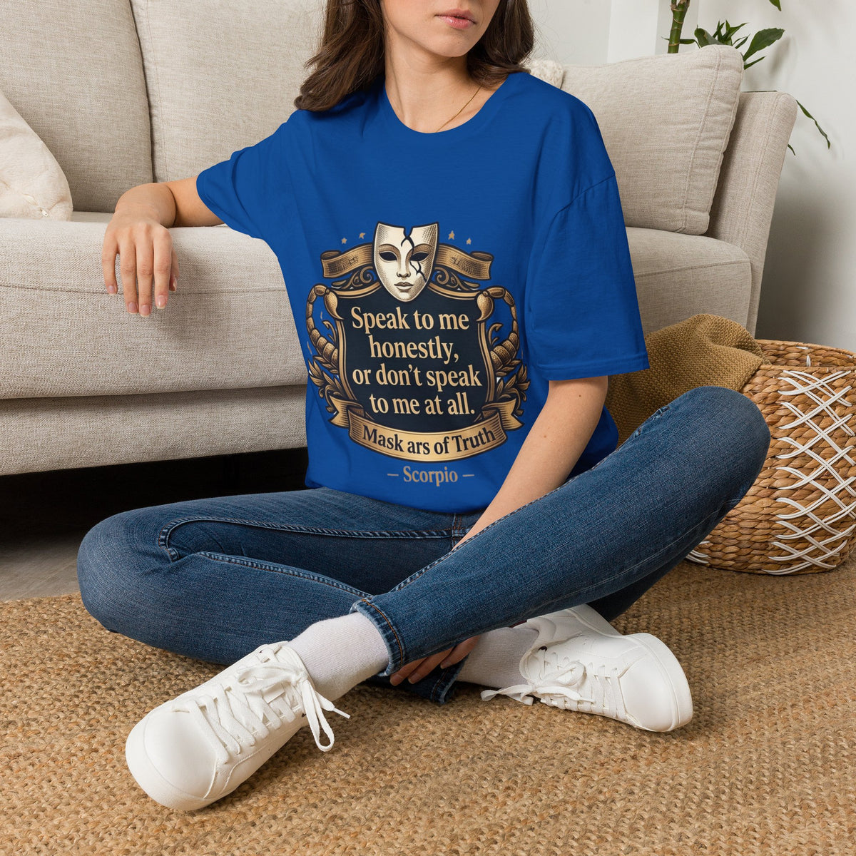 Speak to Me Mask T‑Shirt — 'Speak to me honestly...' Zodiac Scorpio Graphic Tee