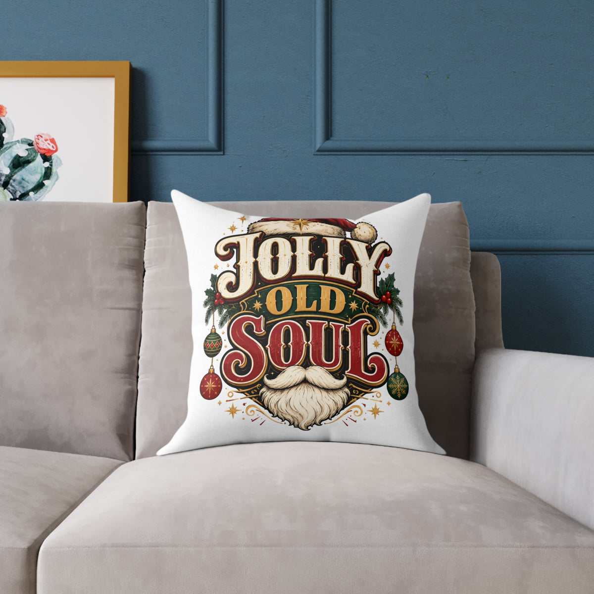 Christmas Holiday Pillow — "Jolly Old Soul" Christmas Decorative Throw Pillow