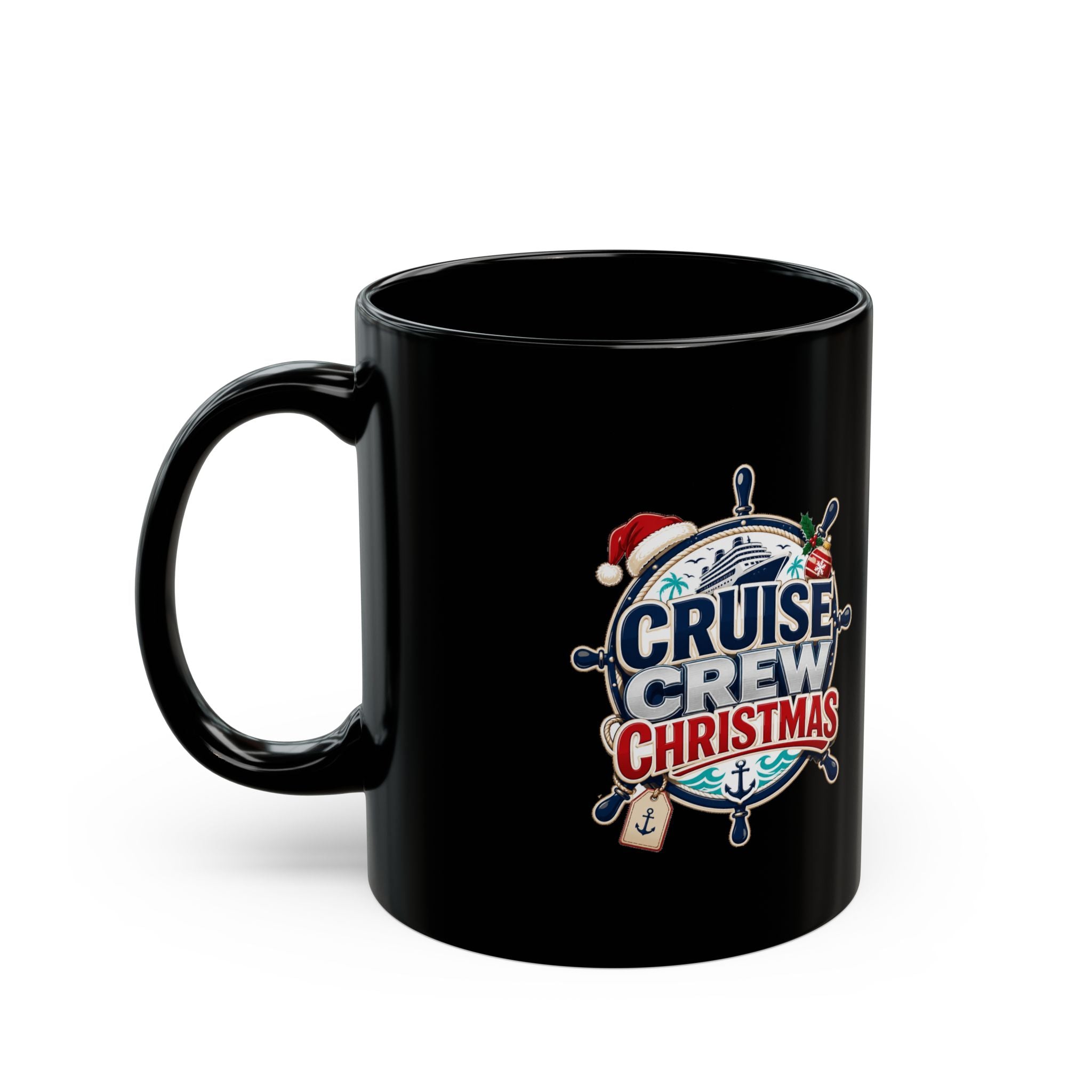 Modern Day Christmas Cruise Crew Christmas Black Mug — Holiday Nautical Coffee Cup