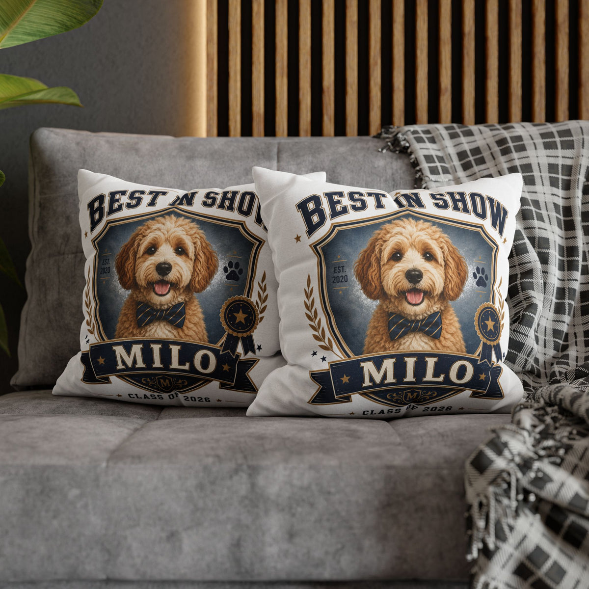 Best in Show Personalized Dog Pillowcase — Custom Name & Class of 2026 Decorative Throw Pillowcase Milo Bailey Dog Dad Mom