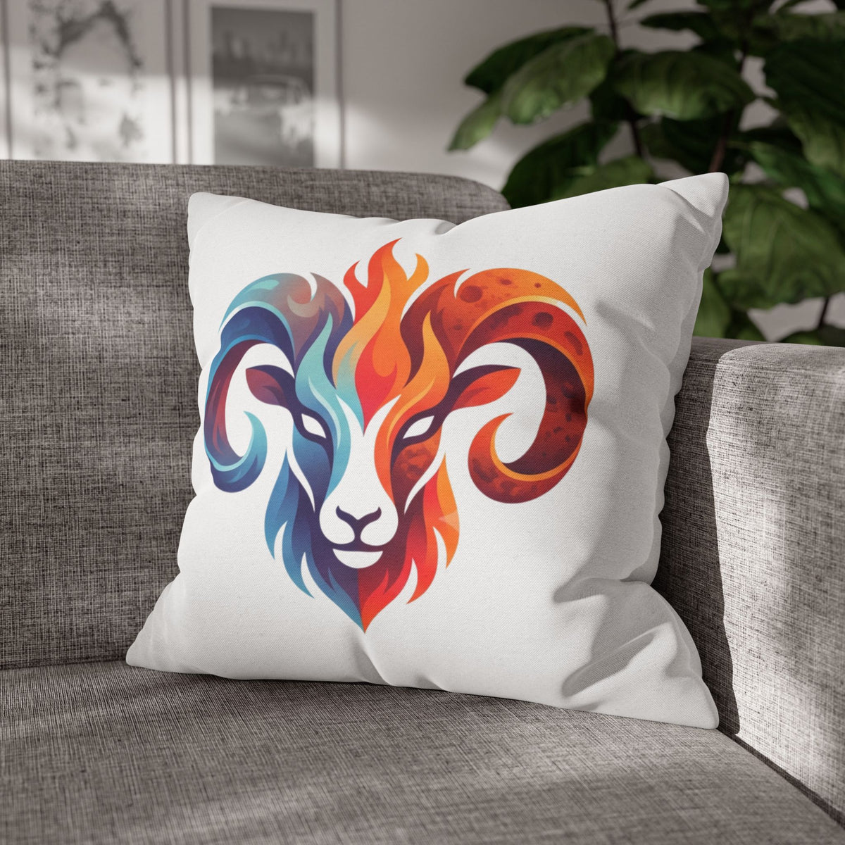 Aries Ram Flame Art Pillowcase — Colorful Zodiac Throw Pillow Cover