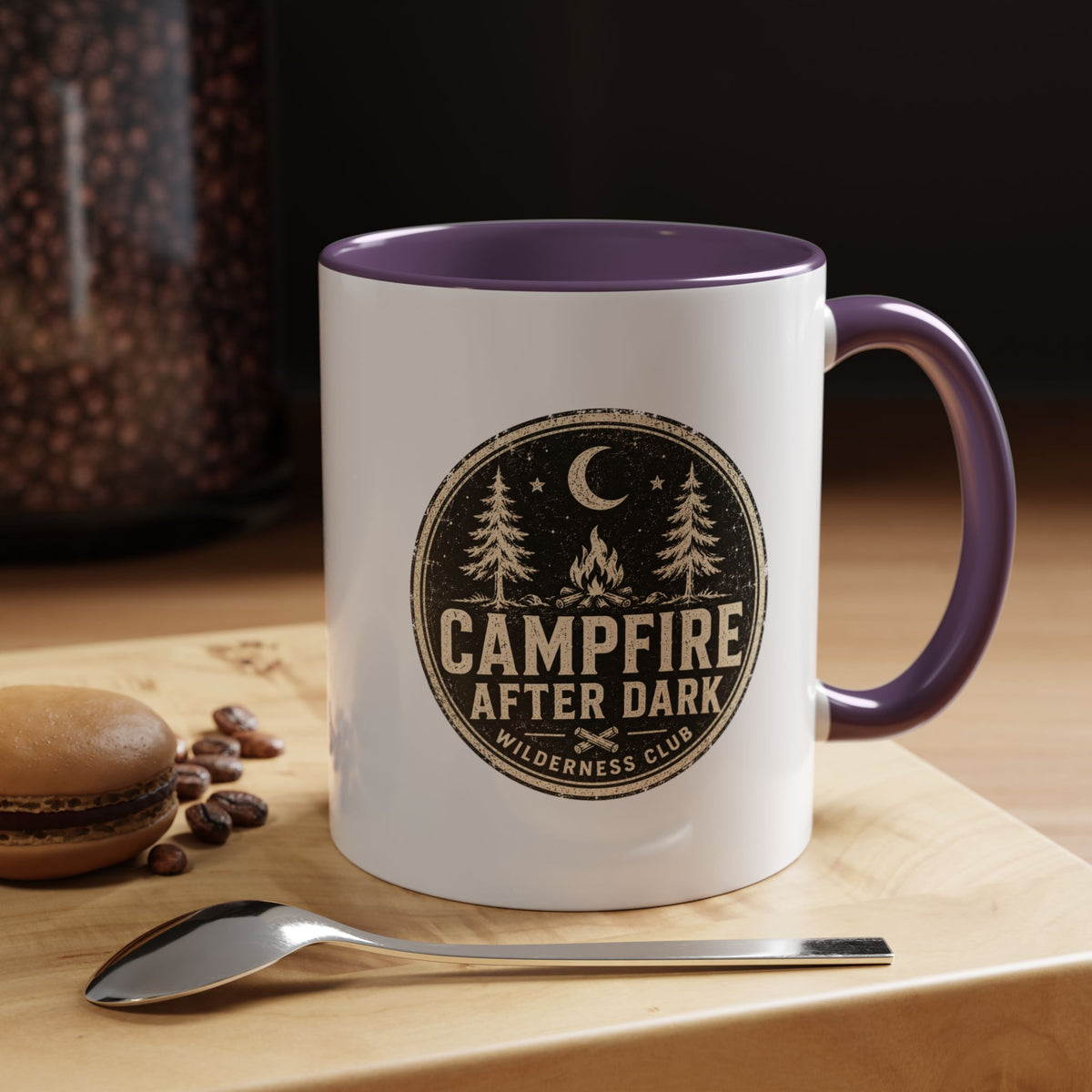 Milo Bailey Dog Dad Mom Campfire After Dark Accent Coffee Mug — Rustic Camping Coffee Cup