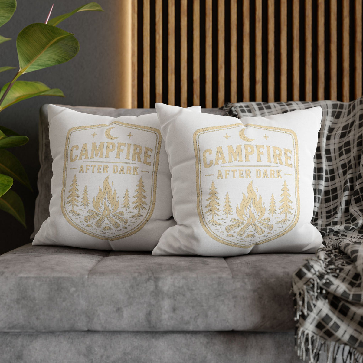 Campfire After Dark Throw Pillowcase Milo Bailey Dog Dad Mom — Cozy Rustic Camping Decor