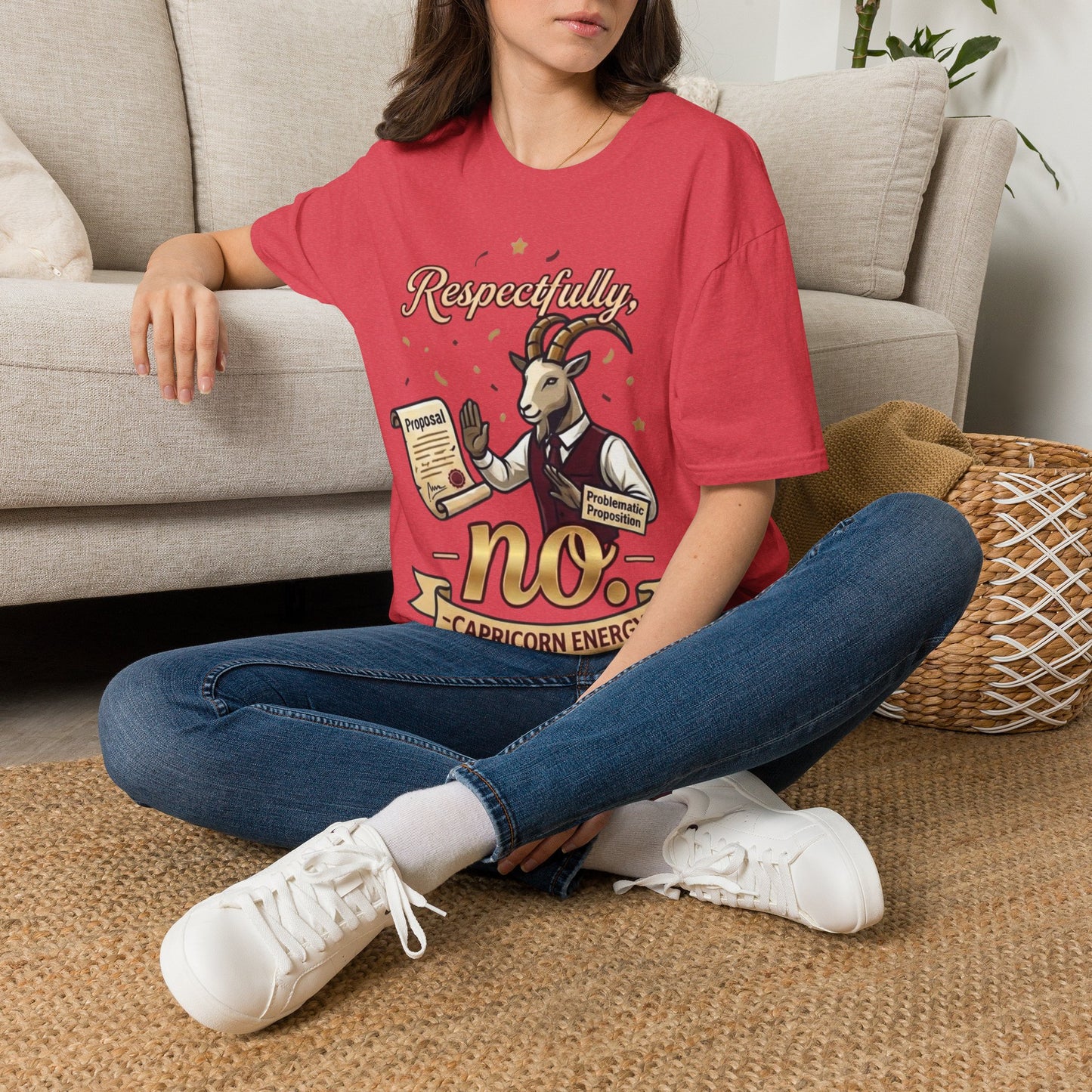 T-Shirt — "Respectfully, No" Capricorn Goat Proposal Funny Zodiac Tee