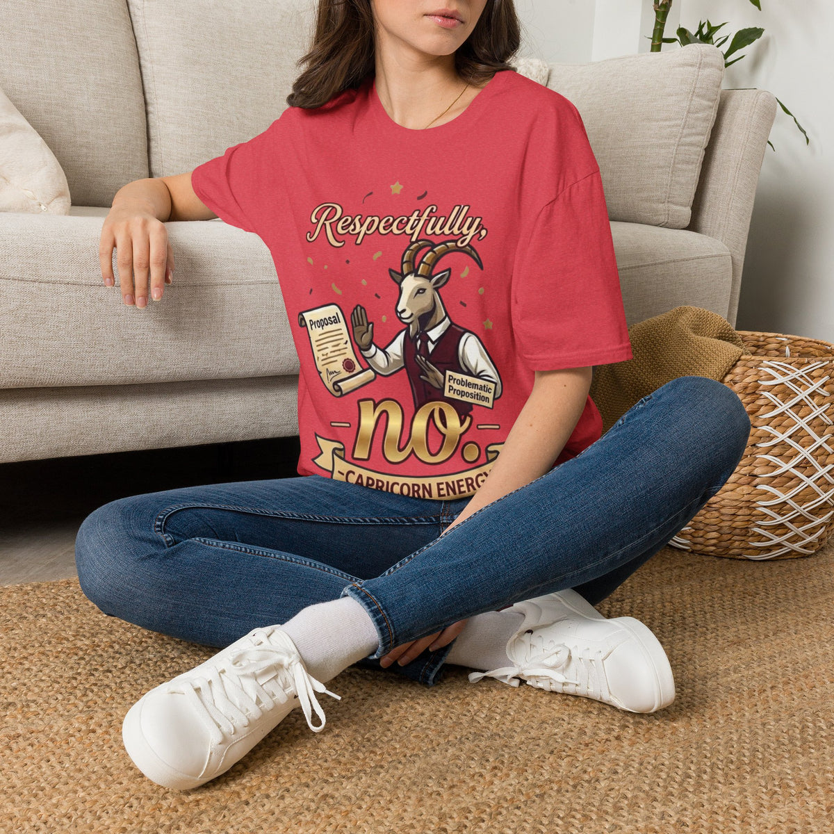 T-Shirt — "Respectfully, No" Capricorn Goat Proposal Funny Zodiac Tee