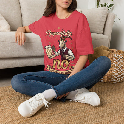 T-Shirt — "Respectfully, No" Capricorn Goat Proposal Funny Zodiac Tee