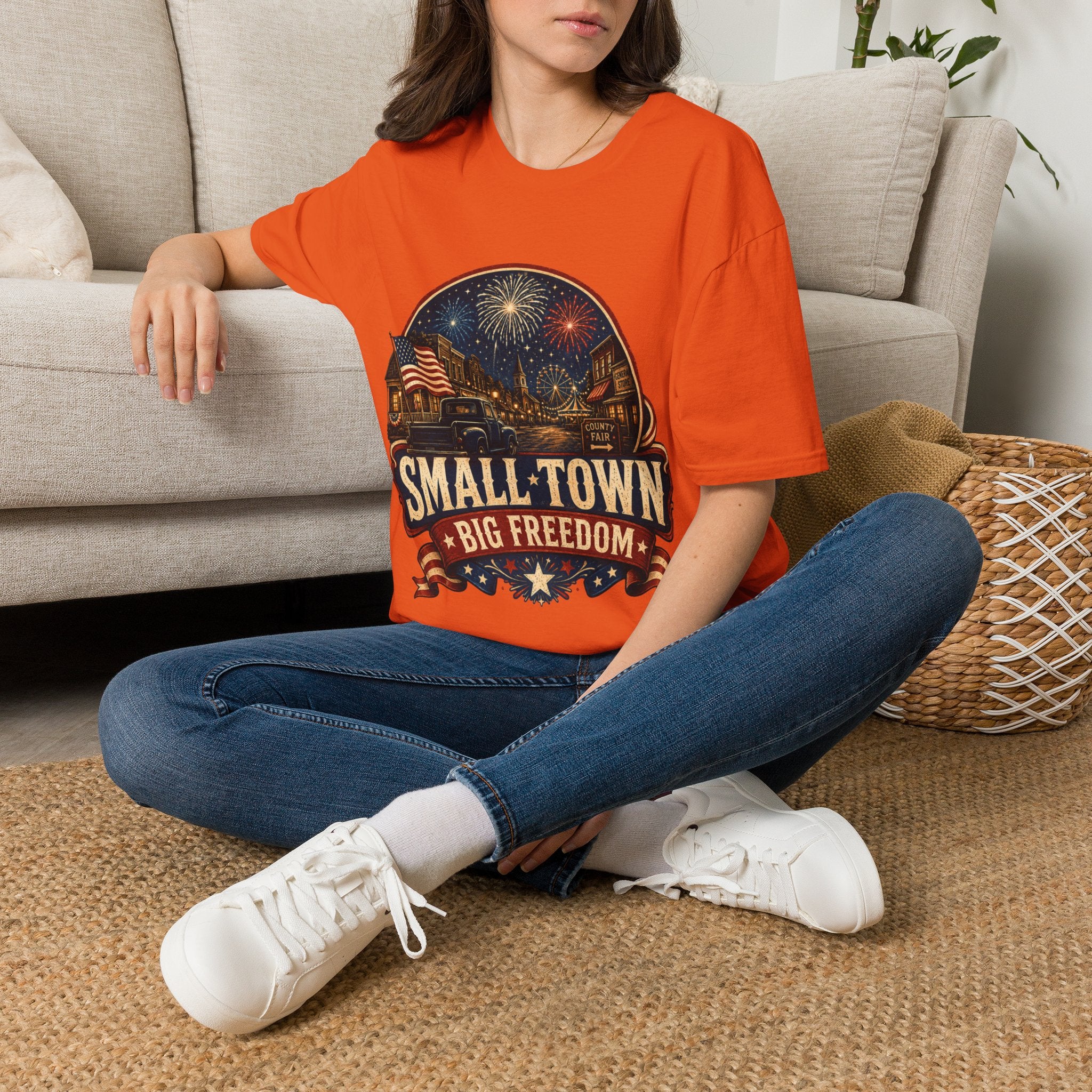 Small Town Big Freedom T-Shirt — Patriotic 4th of July Fireworks Tee