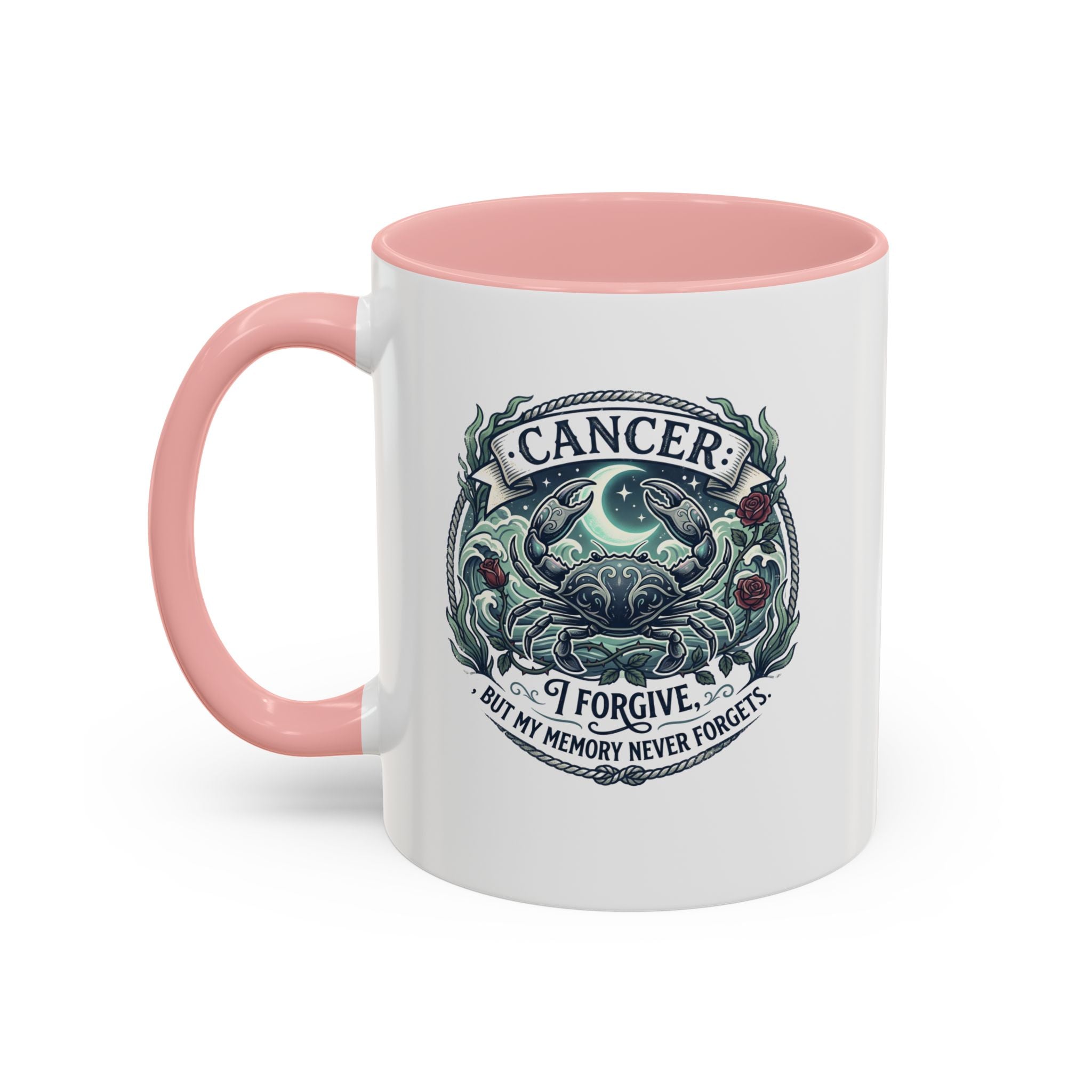 Cancer Zodiac Accent Coffee Mug — 'I Forgive But My Memory Never Forgets' Horoscope Gift