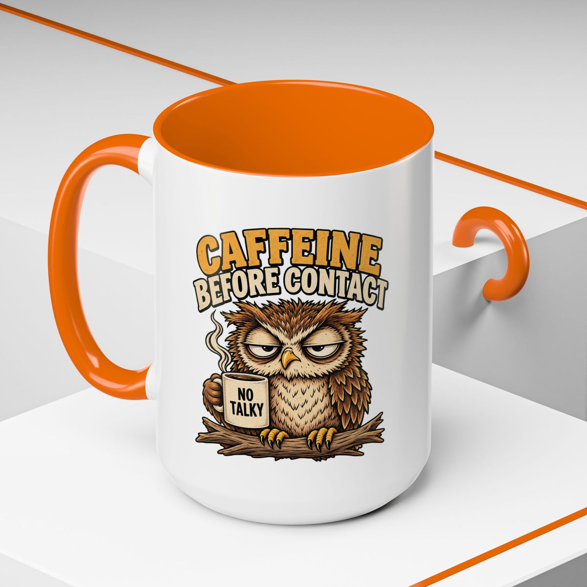 Funny And Witty "Caffeine Before Contact" Accent Coffee Mug (11, 15oz)