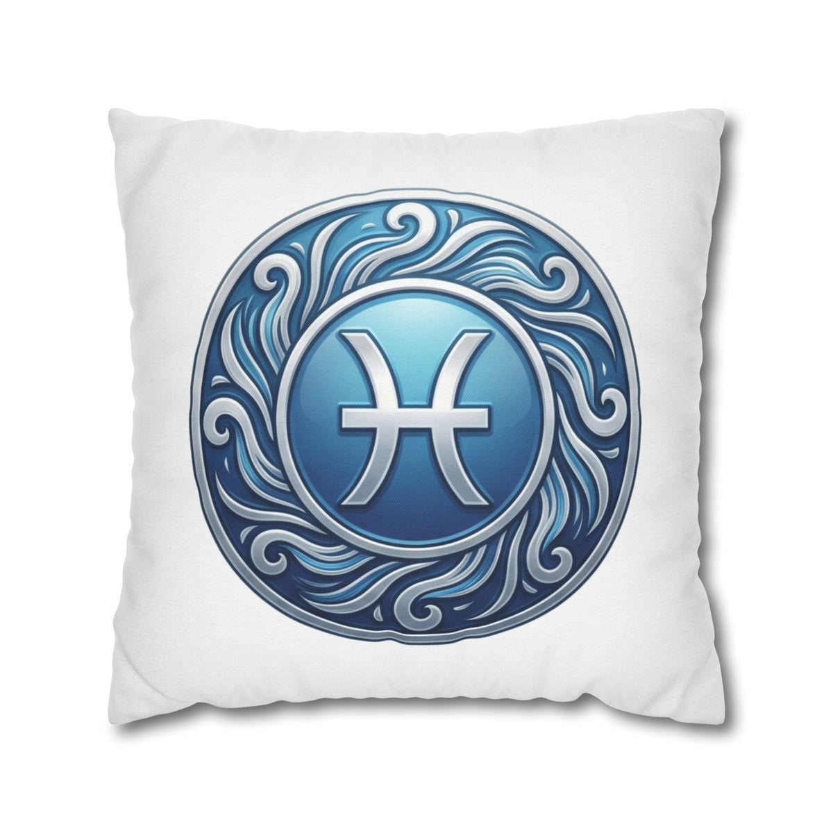 Pisces Zodiac Pillow Cover — Blue Astrological Symbol Decorative Throw Pillowcase