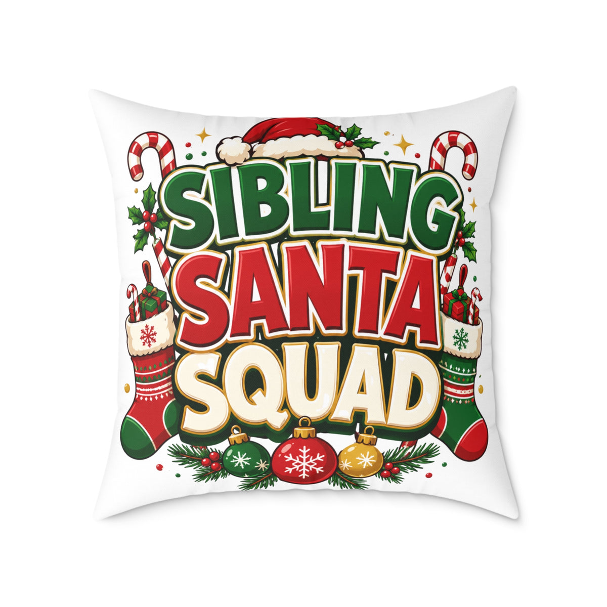Christmas Sibling Santa Squad Pillow — Christmas Holiday Throw Pillow