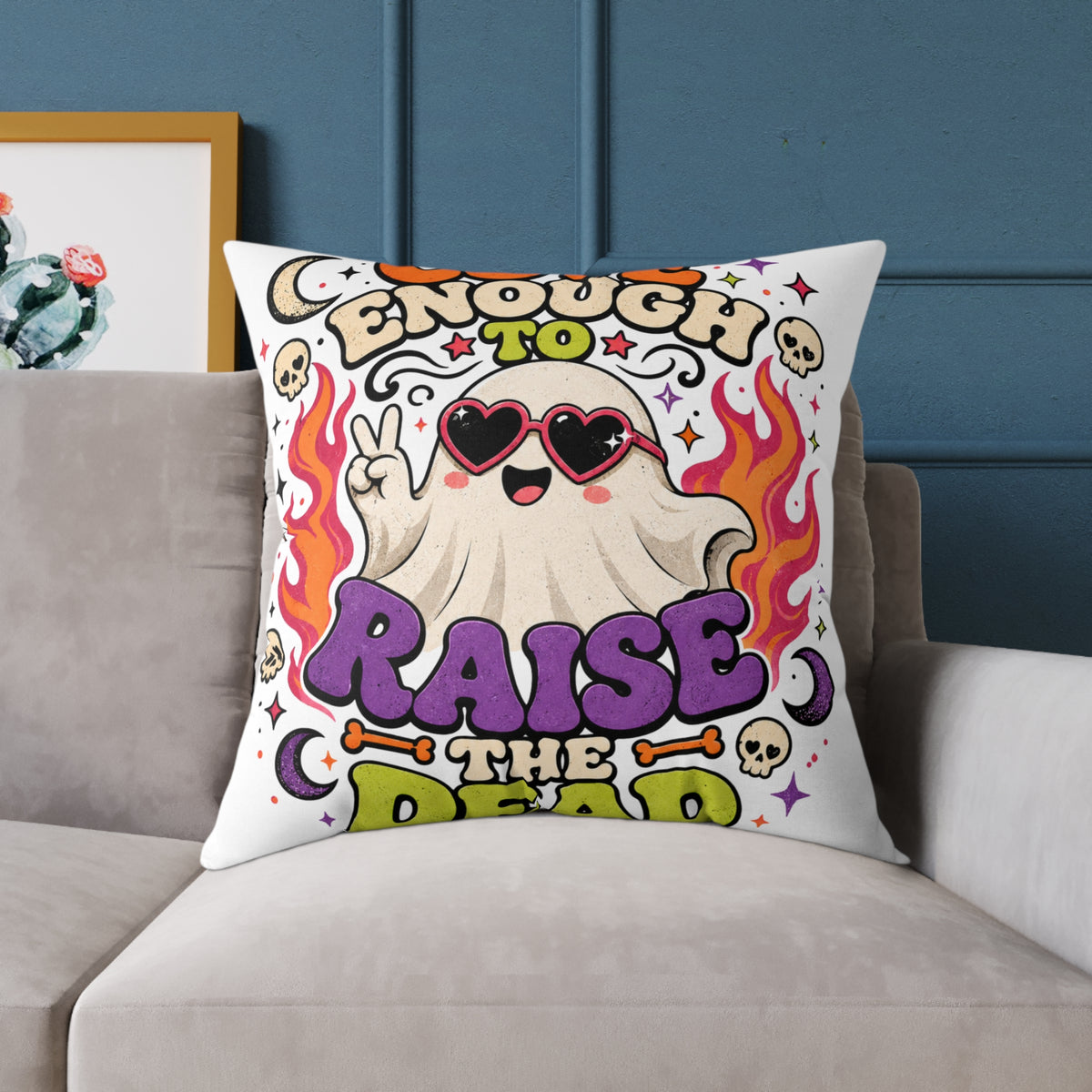 Halloween Pillow — 'Enough to Raise the Dead' Retro Ghost Decorative Throw Pillow