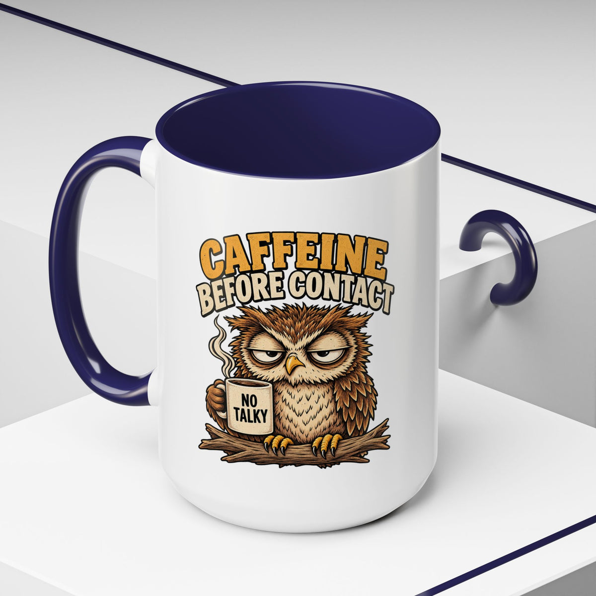 Funny And Witty "Caffeine Before Contact" Accent Coffee Mug (11, 15oz)