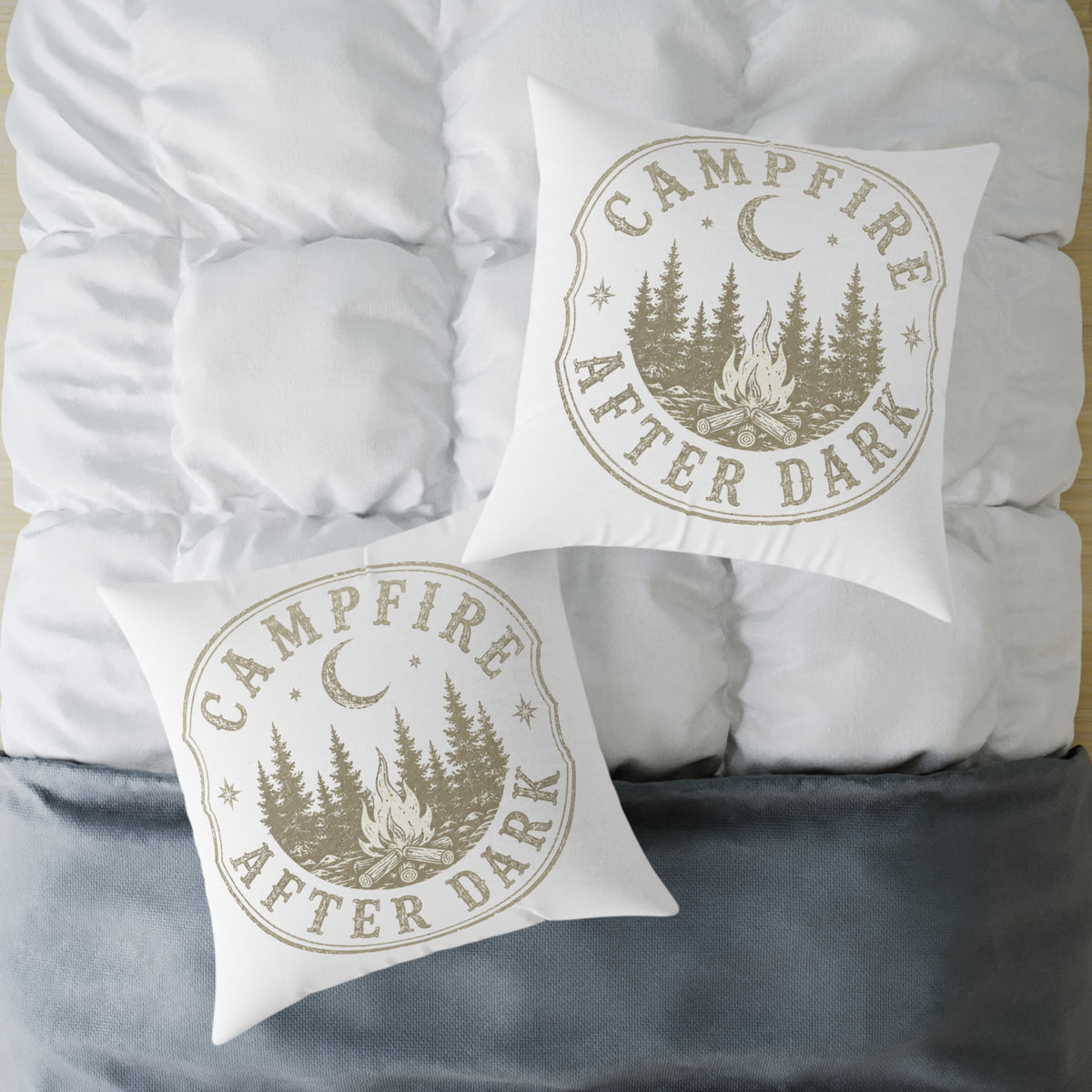 Campfire After Dark Square Throw Pillow Milo Bailey Dog Dad Mom— Rustic Outdoor Cabin Decor