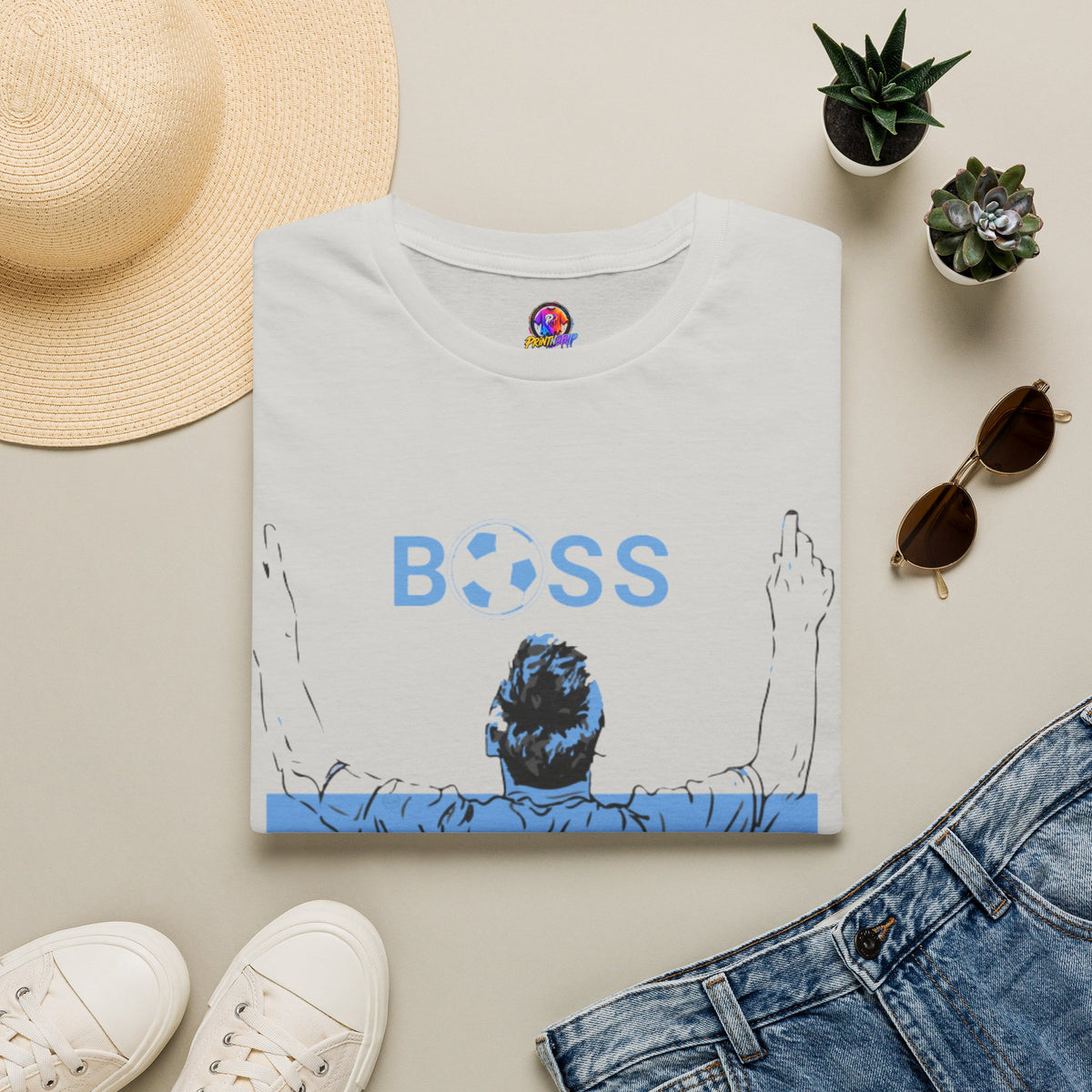Soccer Boss T‑Shirt — 'BOSS' Striped Football Player Graphic Tee