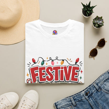 Festive But Tired T-Shirt — Holiday Christmas Crew Tee with Lights & Gingerbread