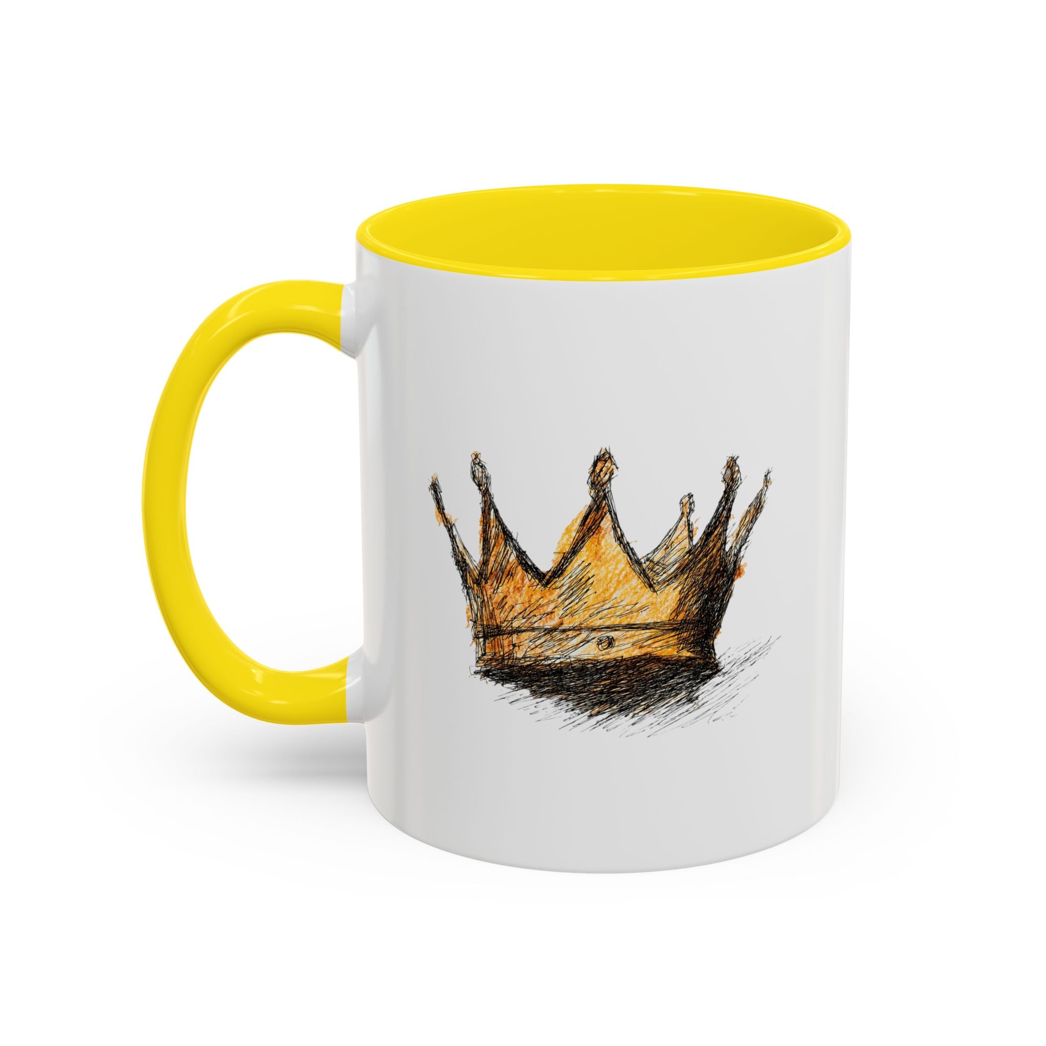 Royal Crown Accent Coffee Mug — Hand-Sketched Gold Crown Design