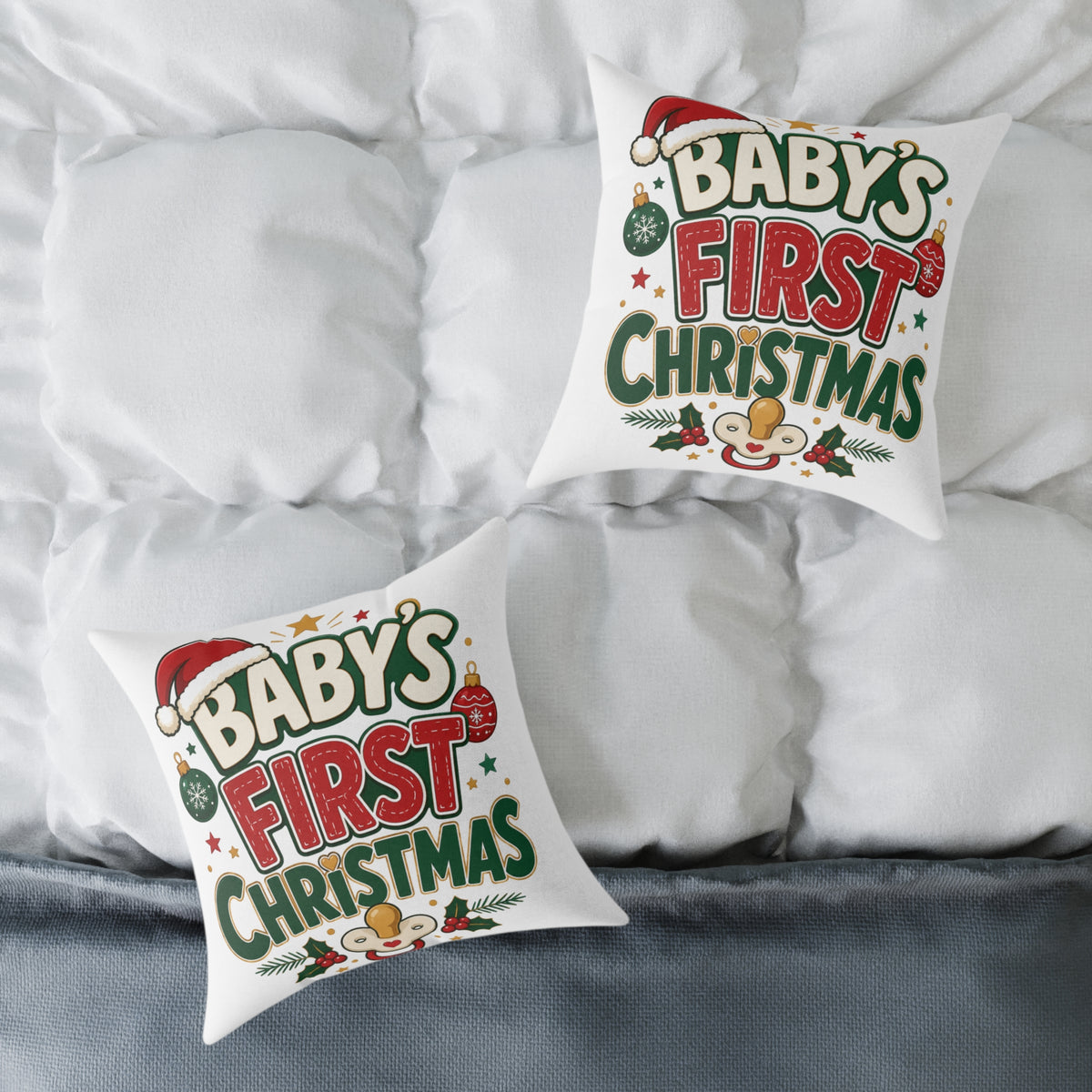 Baby's  First Christmas Square Poly Canvas Pillow