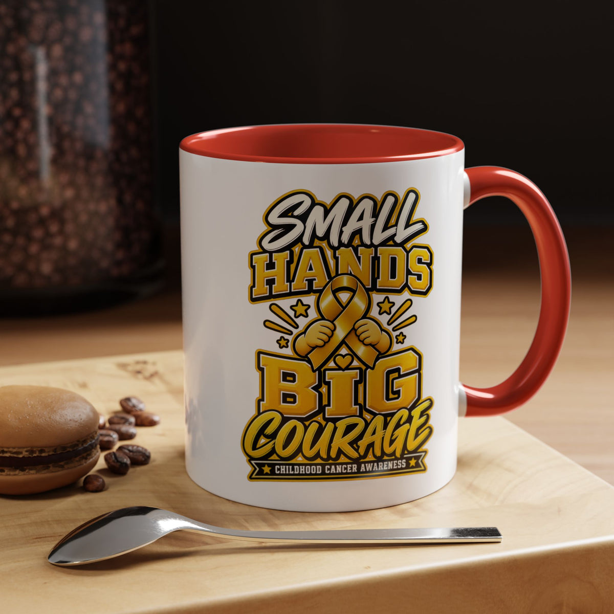 Coffee Mug - "Small Hands Big Courage" Childhood Cancer Awareness Accent Mug