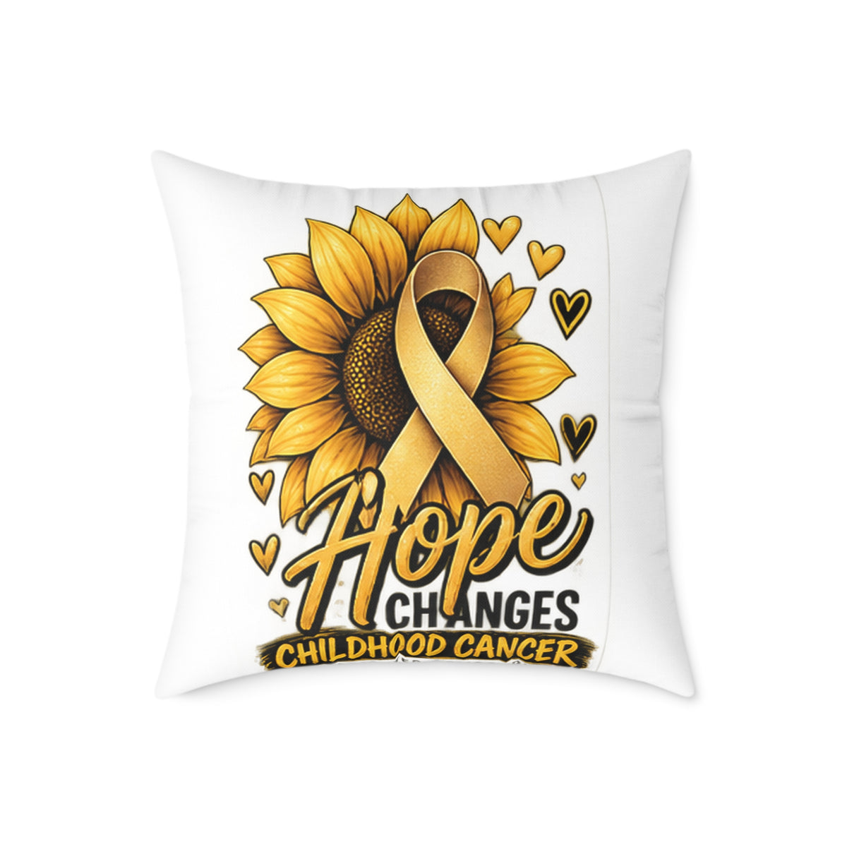 Childhood Cancer Awareness Pillow — 'Hope Changes' Sunflower Ribbon Square Throw Pillow