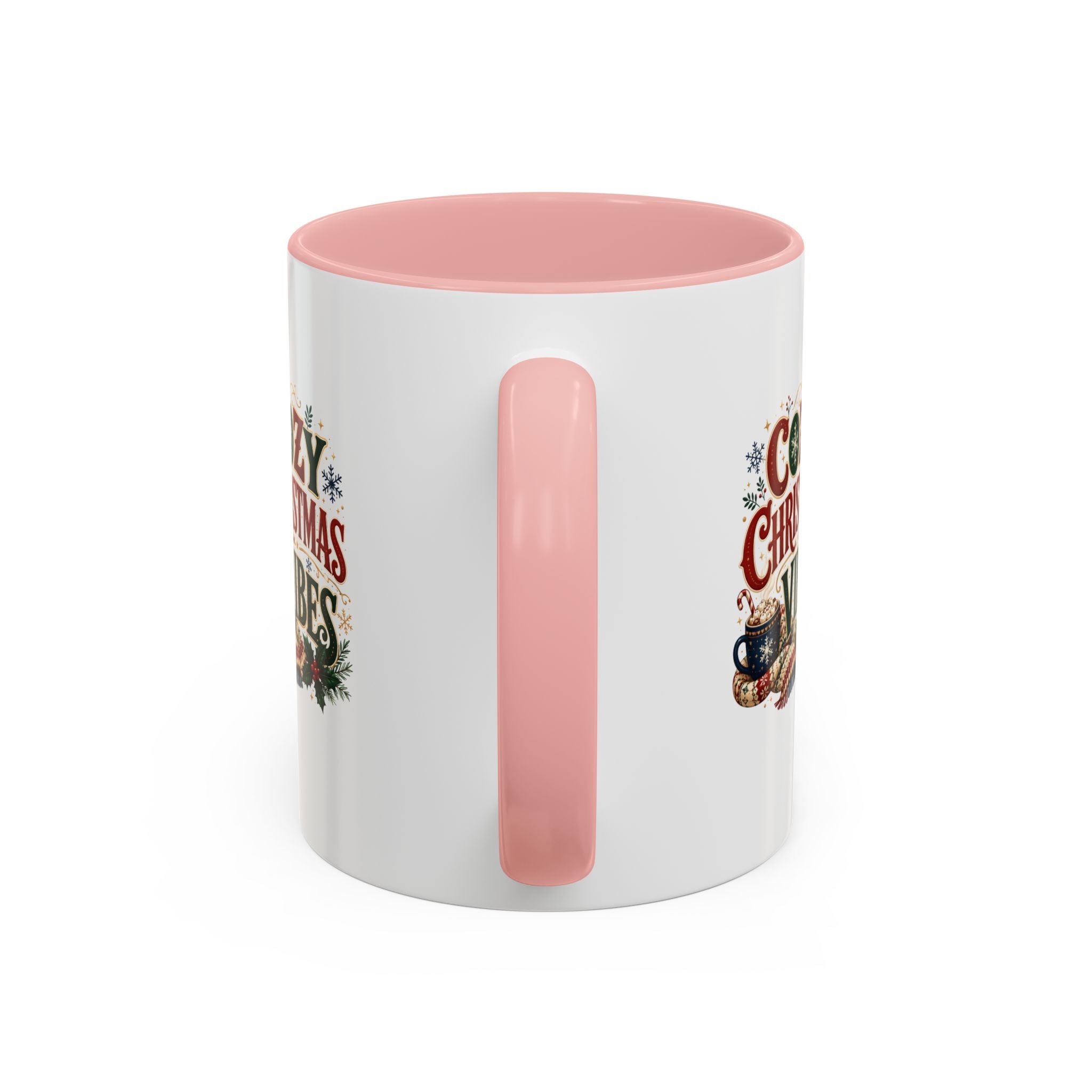 Cozy Christmas Vibes Accent Coffee Mug — Holiday Hot Cocoa Mug