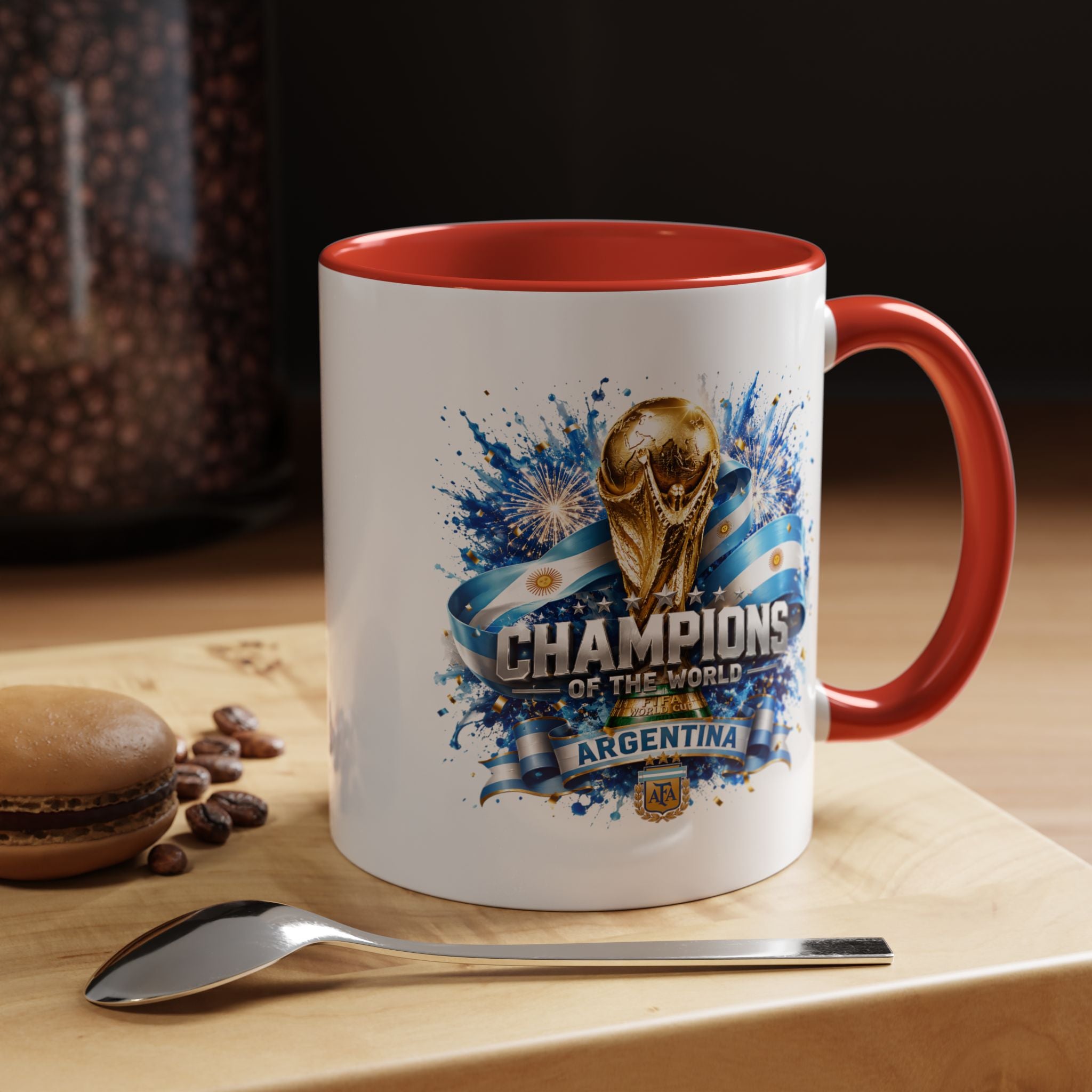 Argentina World Champions Coffee Mug — 'Champions of the World' Soccer Trophy Design