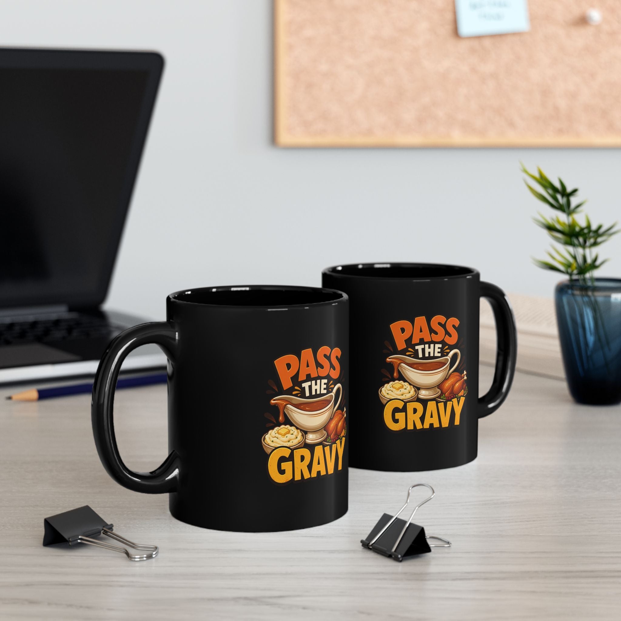 Thanksgiving Black Mug Pass the Gravy Black Mug — Thanksgiving Coffee Cup