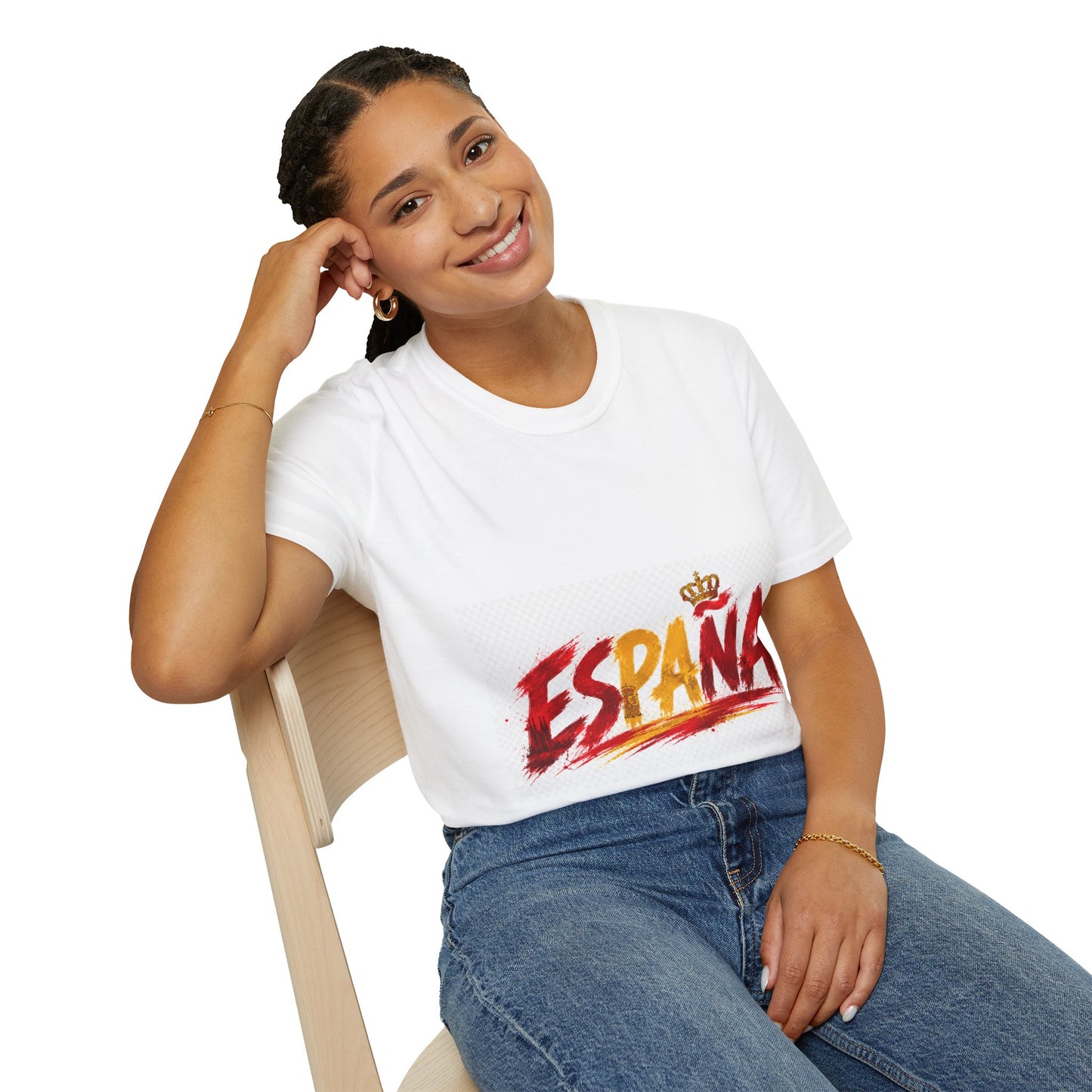 Spain  Graphic T-Shirt — Spanish Flag Brushstroke Design with Crown