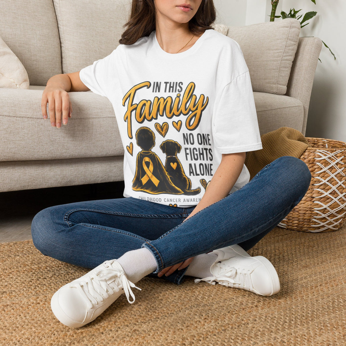 Childhood Cancer Awareness T-Shirt — "In This Family No One Fights Alone"