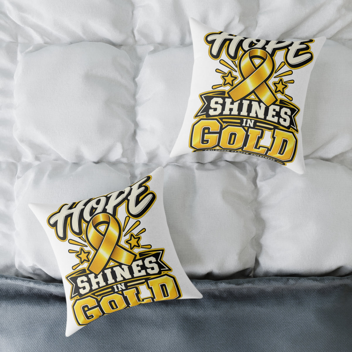 Childhood Cancer Hope Shines in Gold Awareness Ribbon Square Pillow