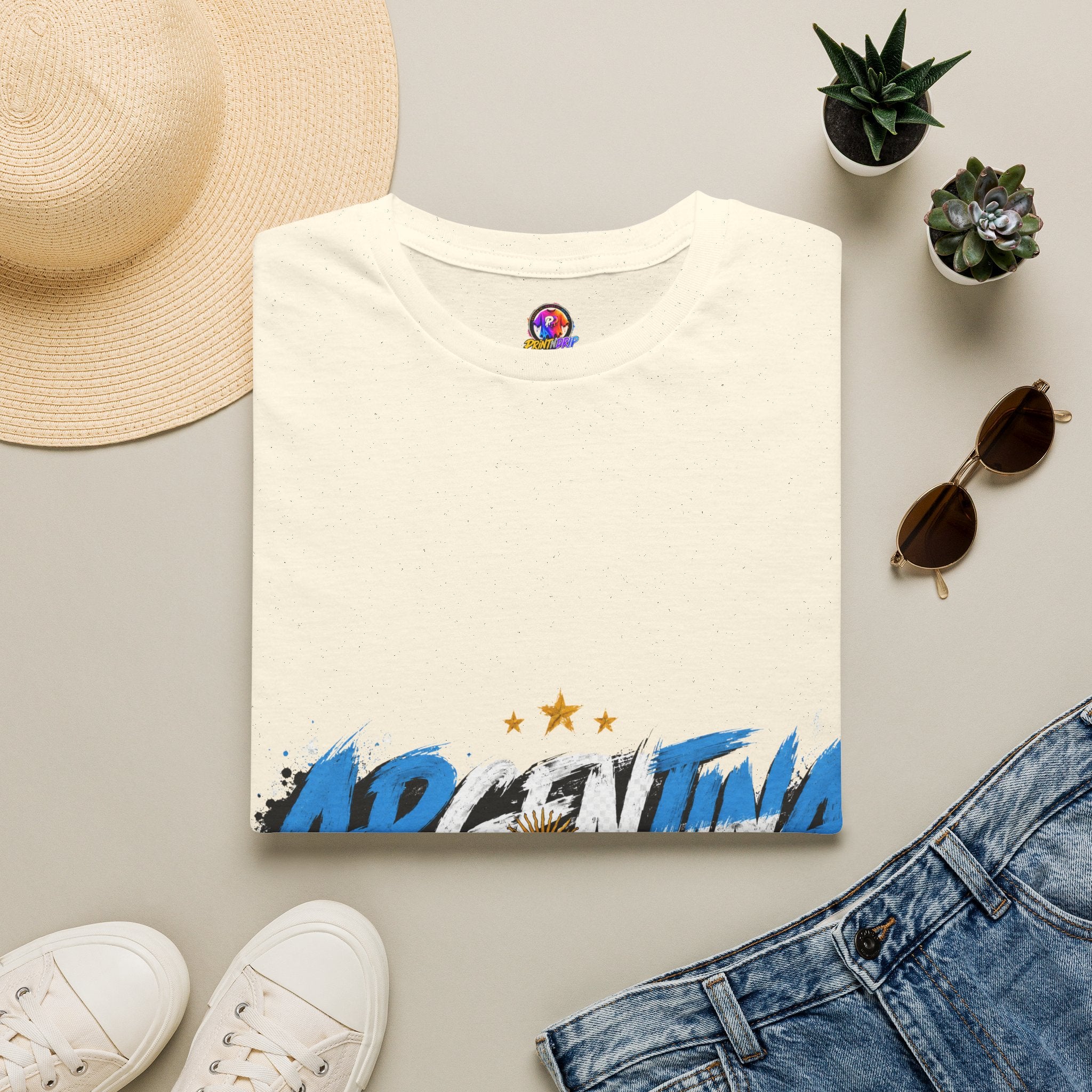 Argentina Graffiti T-Shirt — Soccer Fan Tee with Three Stars & Sun Emblem