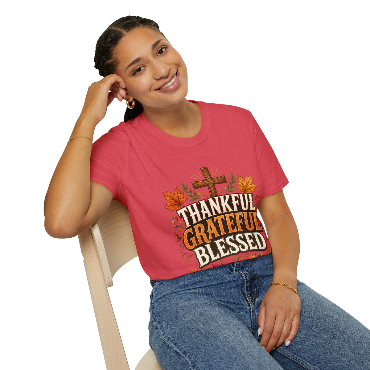Thanksgiving T-Shirt Thankful Grateful Blessed T-Shirt — Fall Thanksgiving Christian Tee