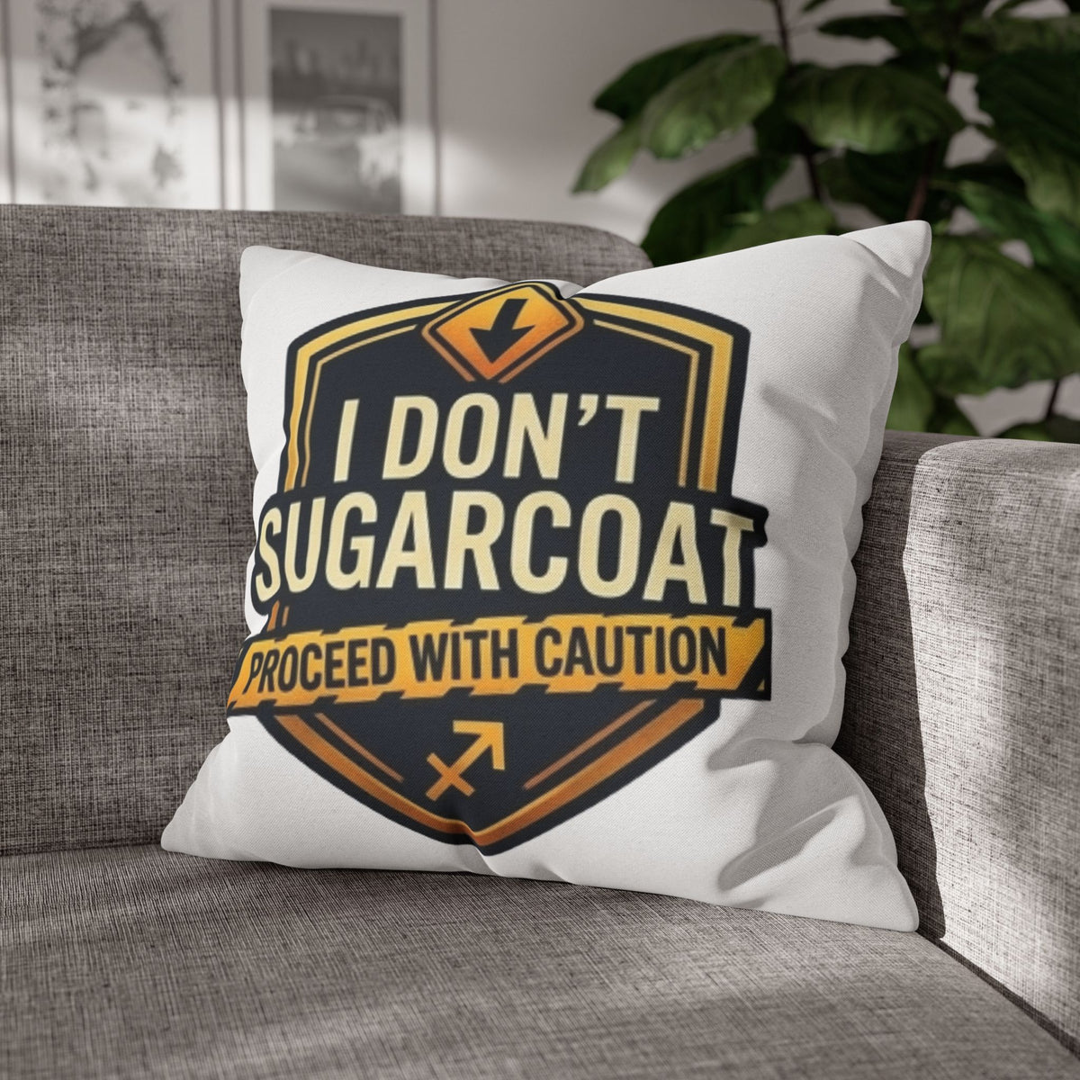 Sagittarius Throw Pillowcase — “I Don’t Sugarcoat — Proceed With Caution” Decorative Accent Pillow