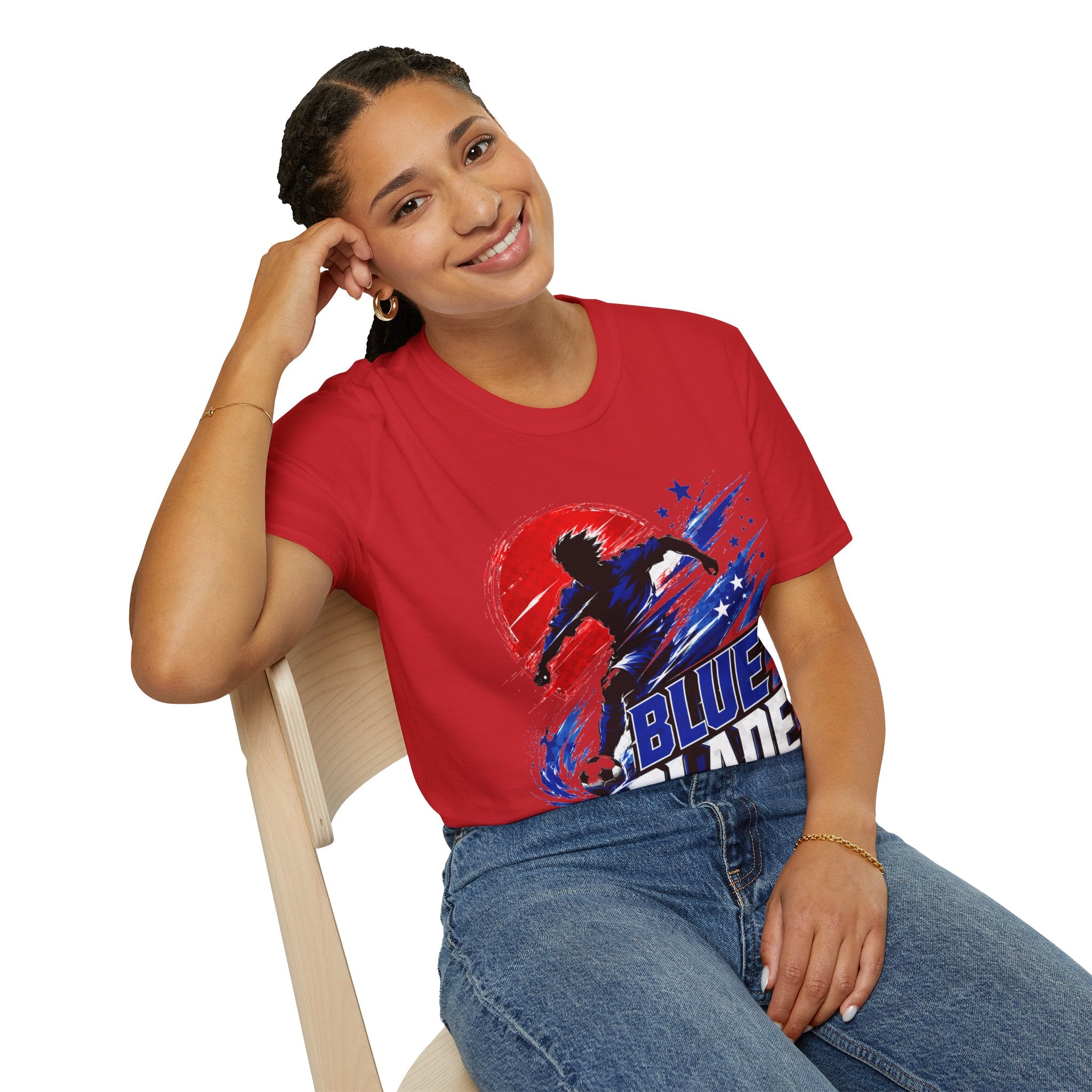 Japan T-Shirt — Blue Blade Soccer Graphic Tee (Red & Blue Starburst)