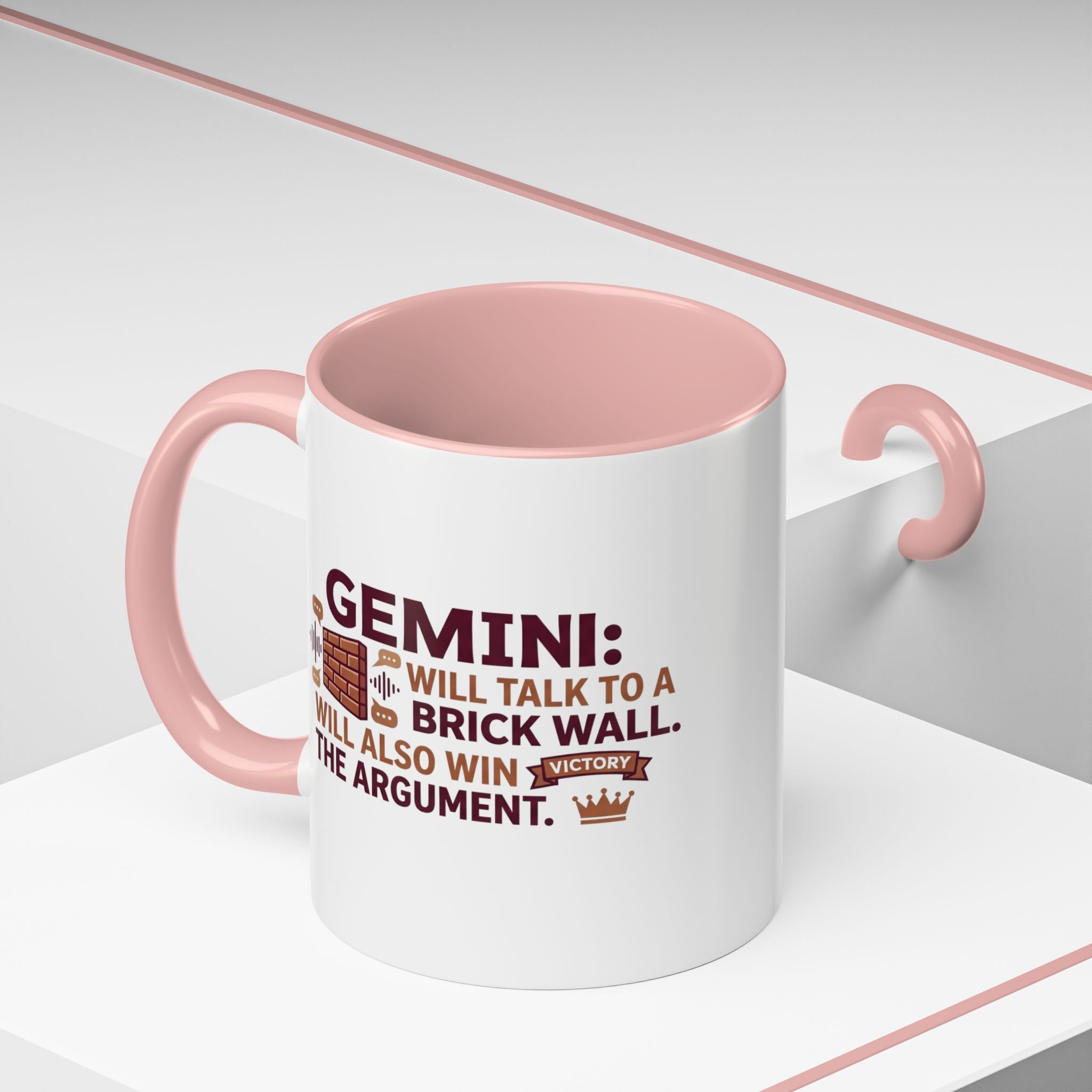 Gemini Coffee Mug — “Gemini: Will Talk to a Brick Wall, Will Also Win the Argument” Accent Mug