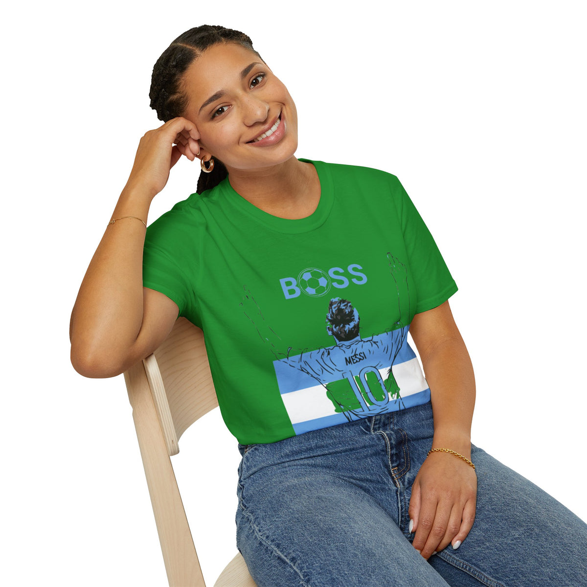 Soccer Boss T‑Shirt — 'BOSS' Striped Football Player Graphic Tee