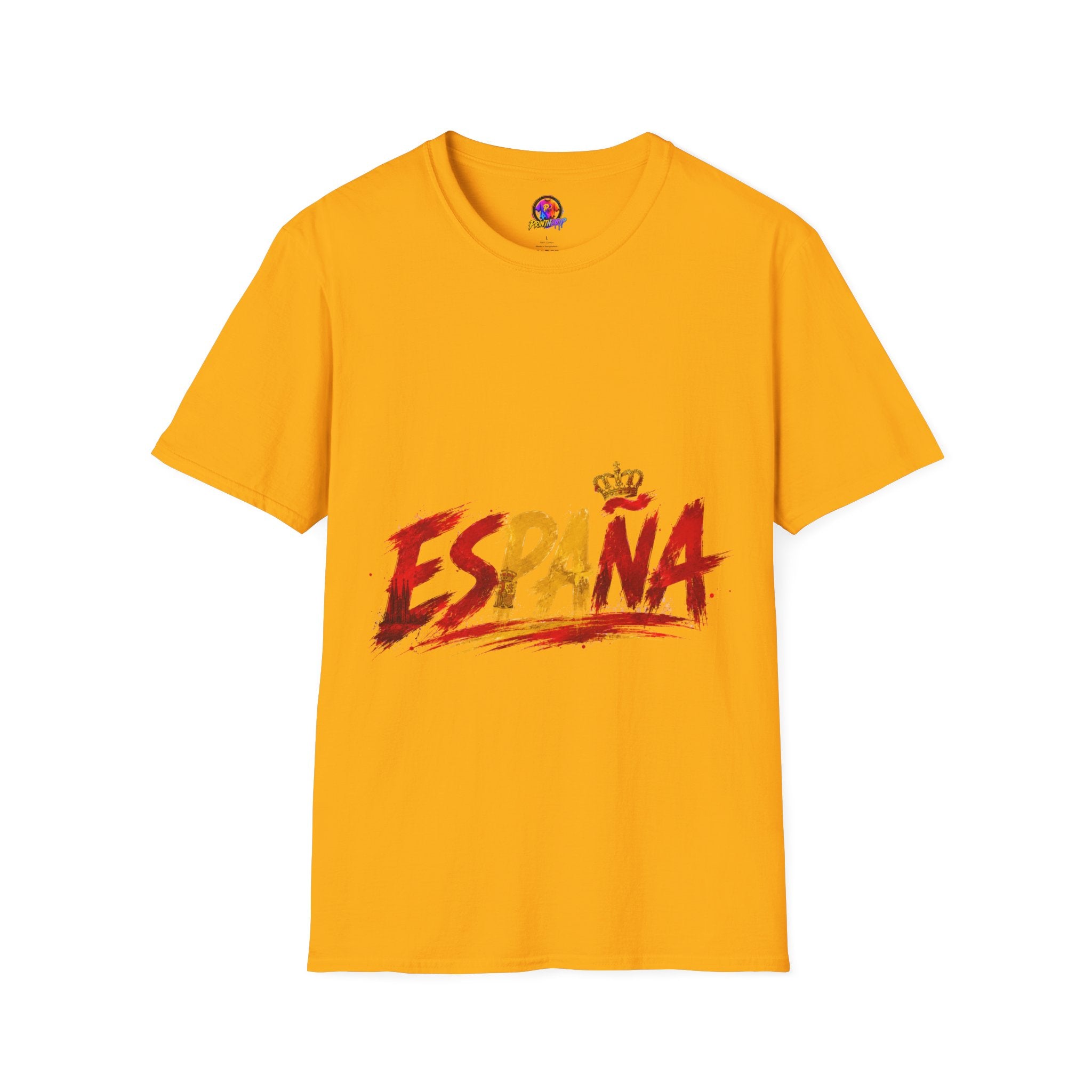 Spain  Graphic T-Shirt — Spanish Flag Brushstroke Design with Crown