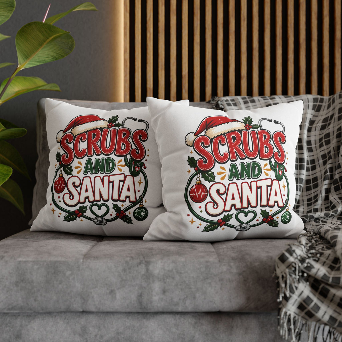Christmas Medical Pillowcase — “Scrubs and Santa” Holiday Nurse Pillow