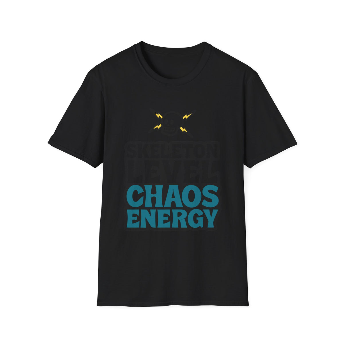 Skeleton Level Chaos Energy Teal Lightning Bolt T-Shirt - Edgy Alt Streetwear Graphic Tee - Trending Now - September 2026