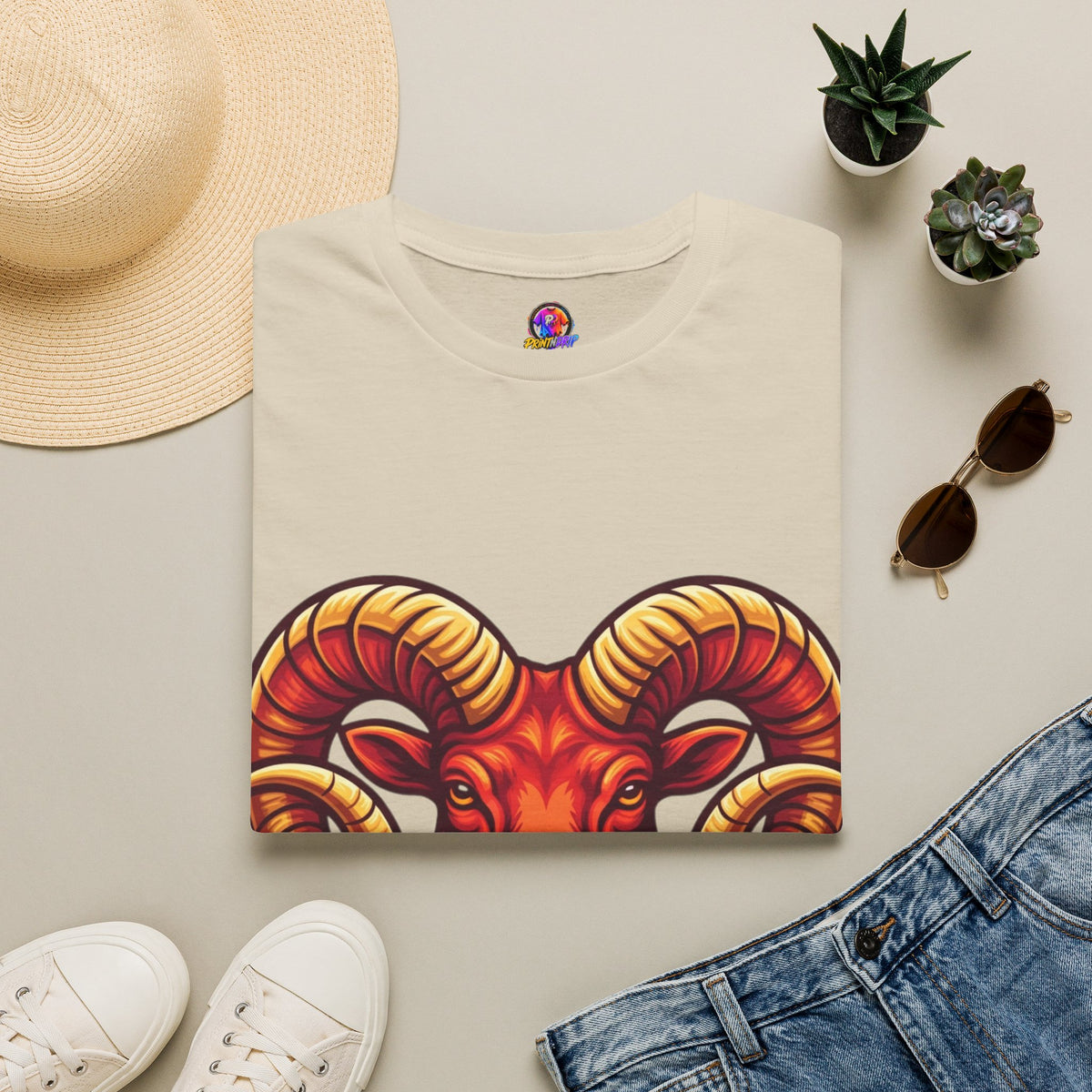 Aries Zodiac Ram Skull T-Shirt — Bold Goat Horn Graphic Tee (Aries/Zodiac)