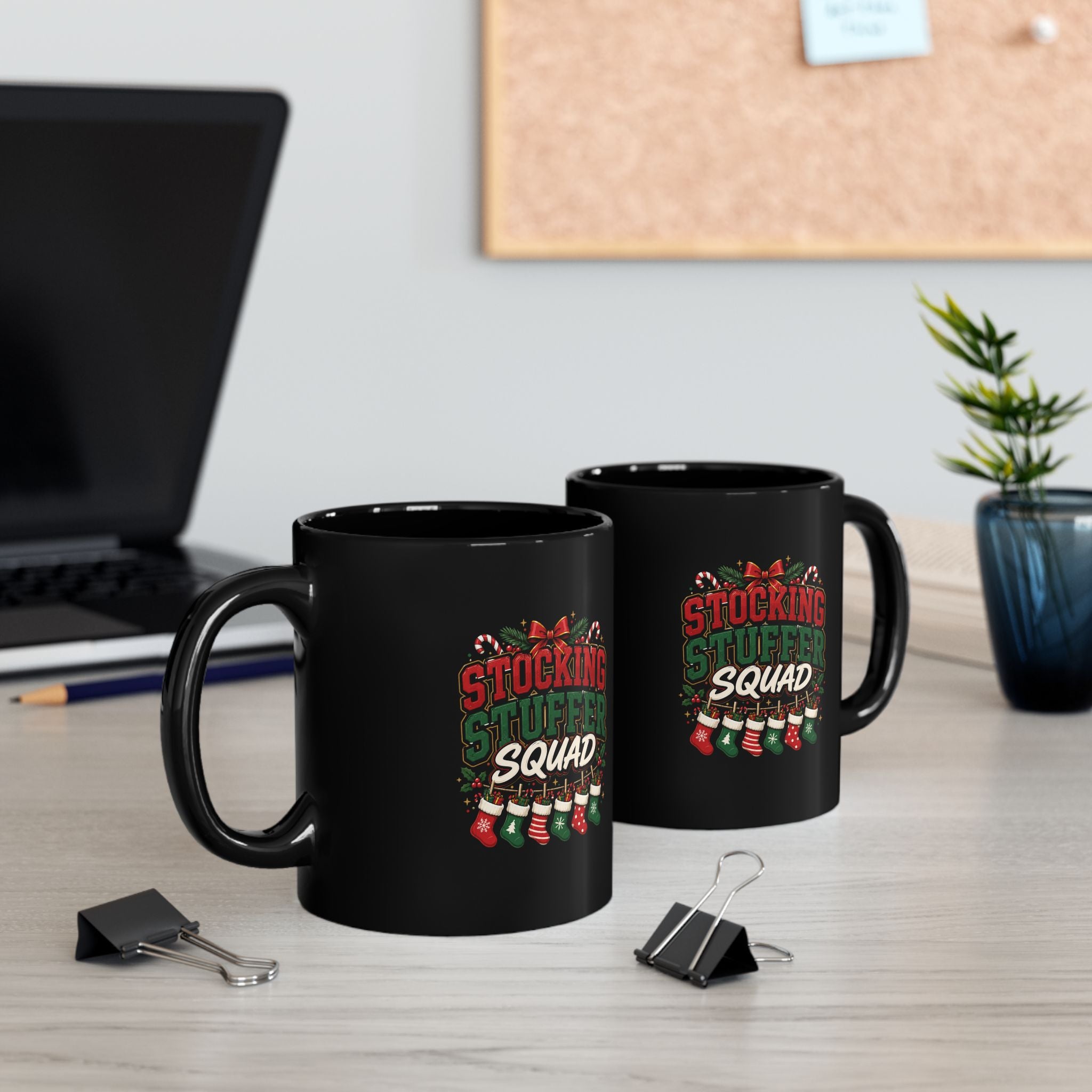 Stocking Stuffer Squad Black Mug – Christmas Holiday Coffee Cup