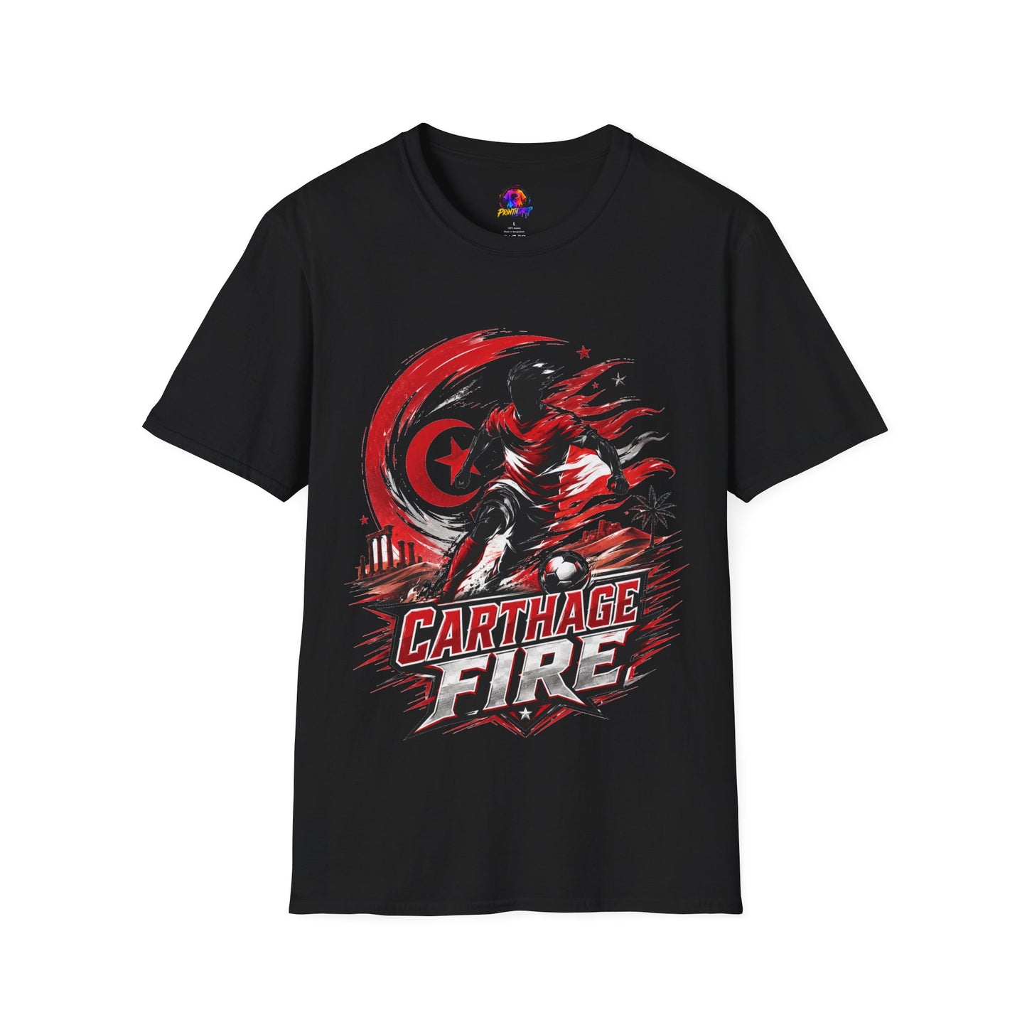 Tunisia Carthage Fire Soccer T-Shirt — Red Crescent Football Fan Tee