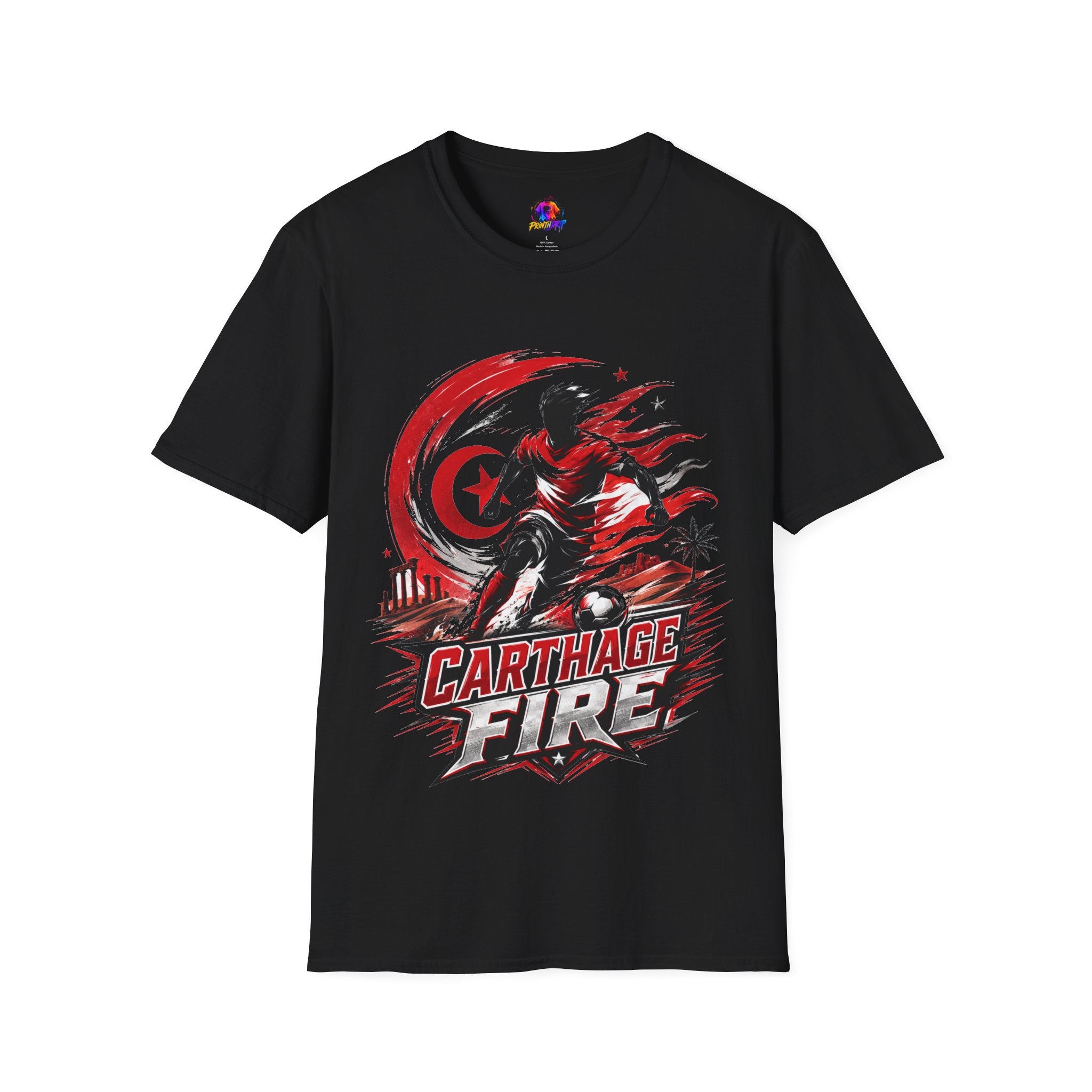 Tunisia Carthage Fire Soccer T-Shirt — Red Crescent Football Fan Tee